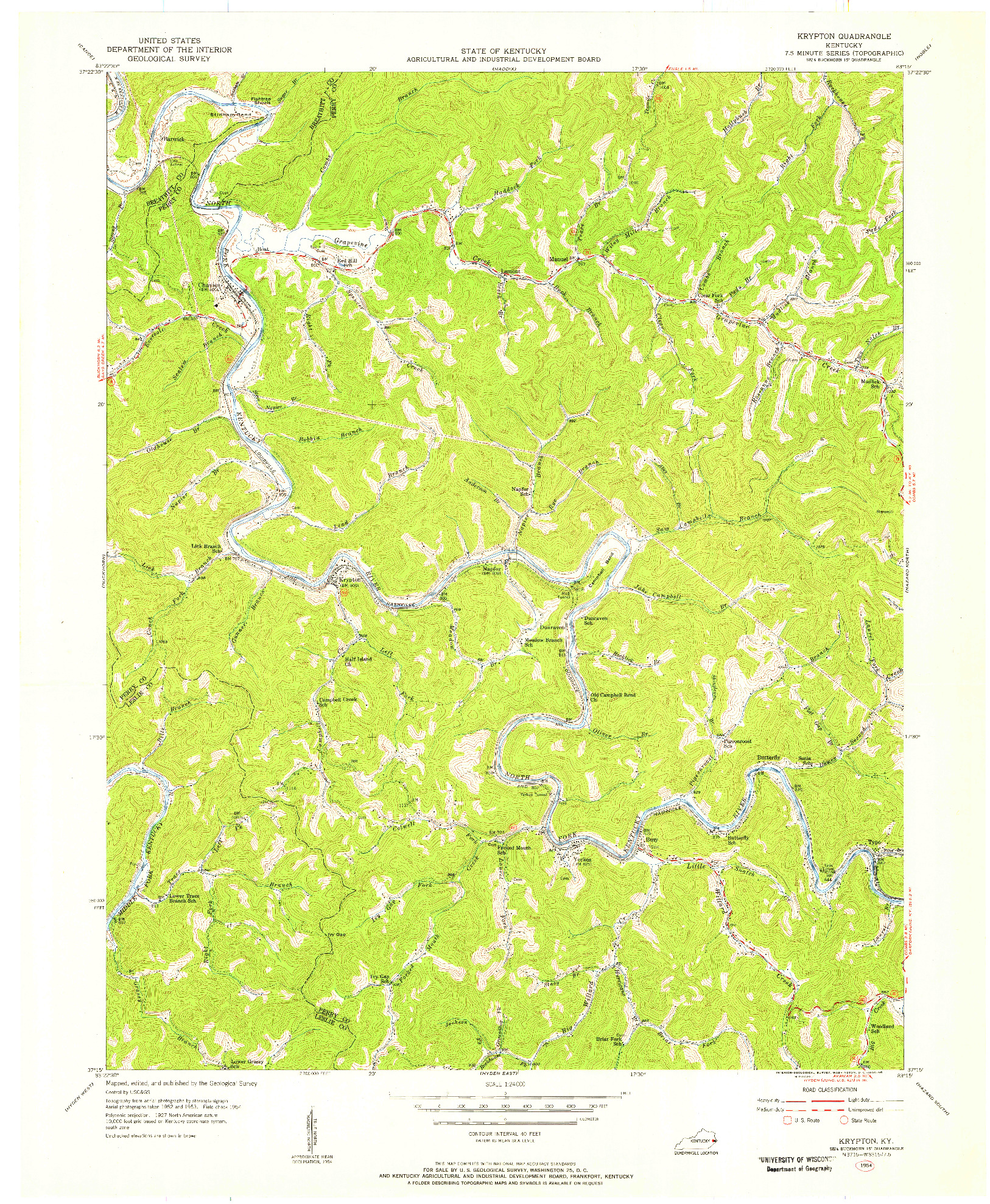 USGS 1:24000-SCALE QUADRANGLE FOR KRYPTON, KY 1954