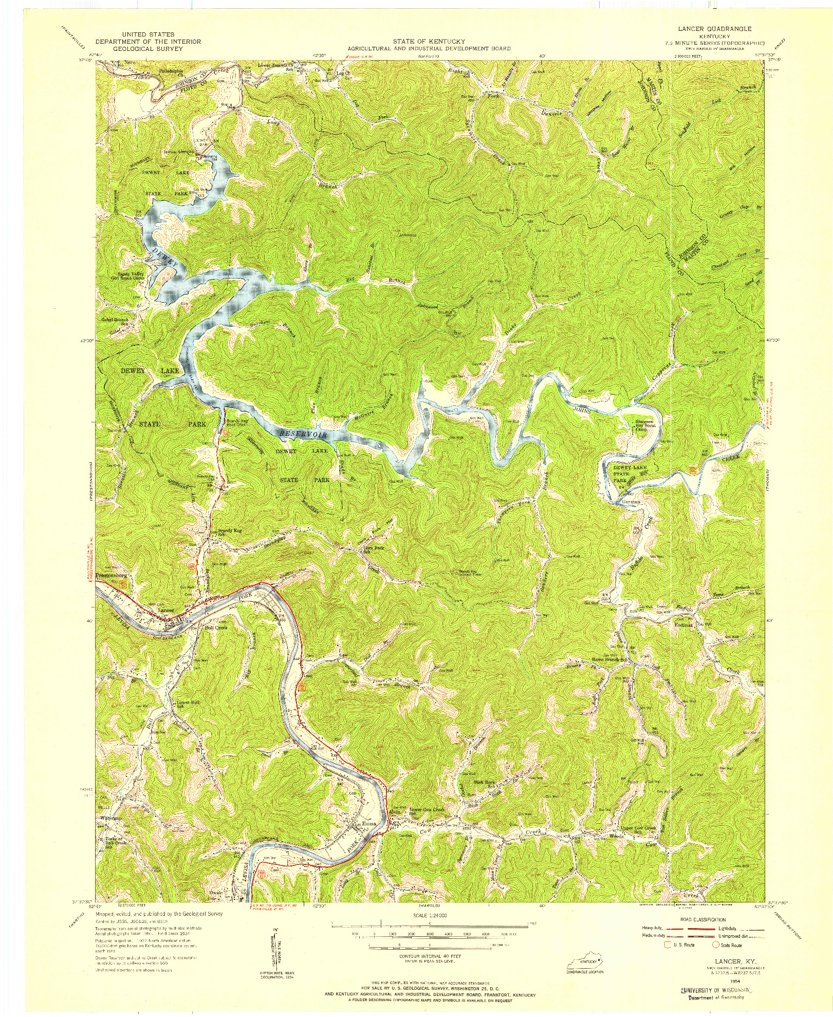 USGS 1:24000-SCALE QUADRANGLE FOR LANCER, KY 1954