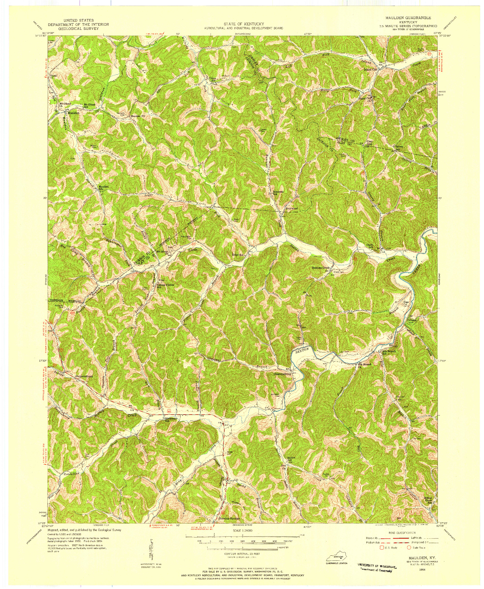 USGS 1:24000-SCALE QUADRANGLE FOR MAULDEN, KY 1954