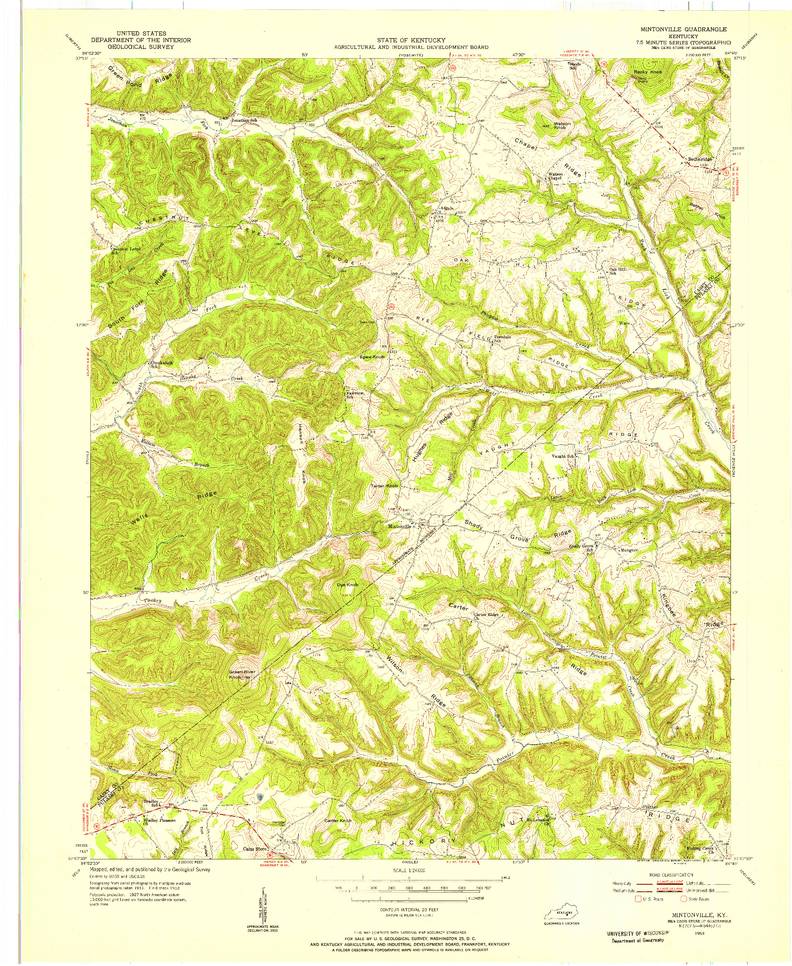 USGS 1:24000-SCALE QUADRANGLE FOR MINTONVILLE, KY 1953