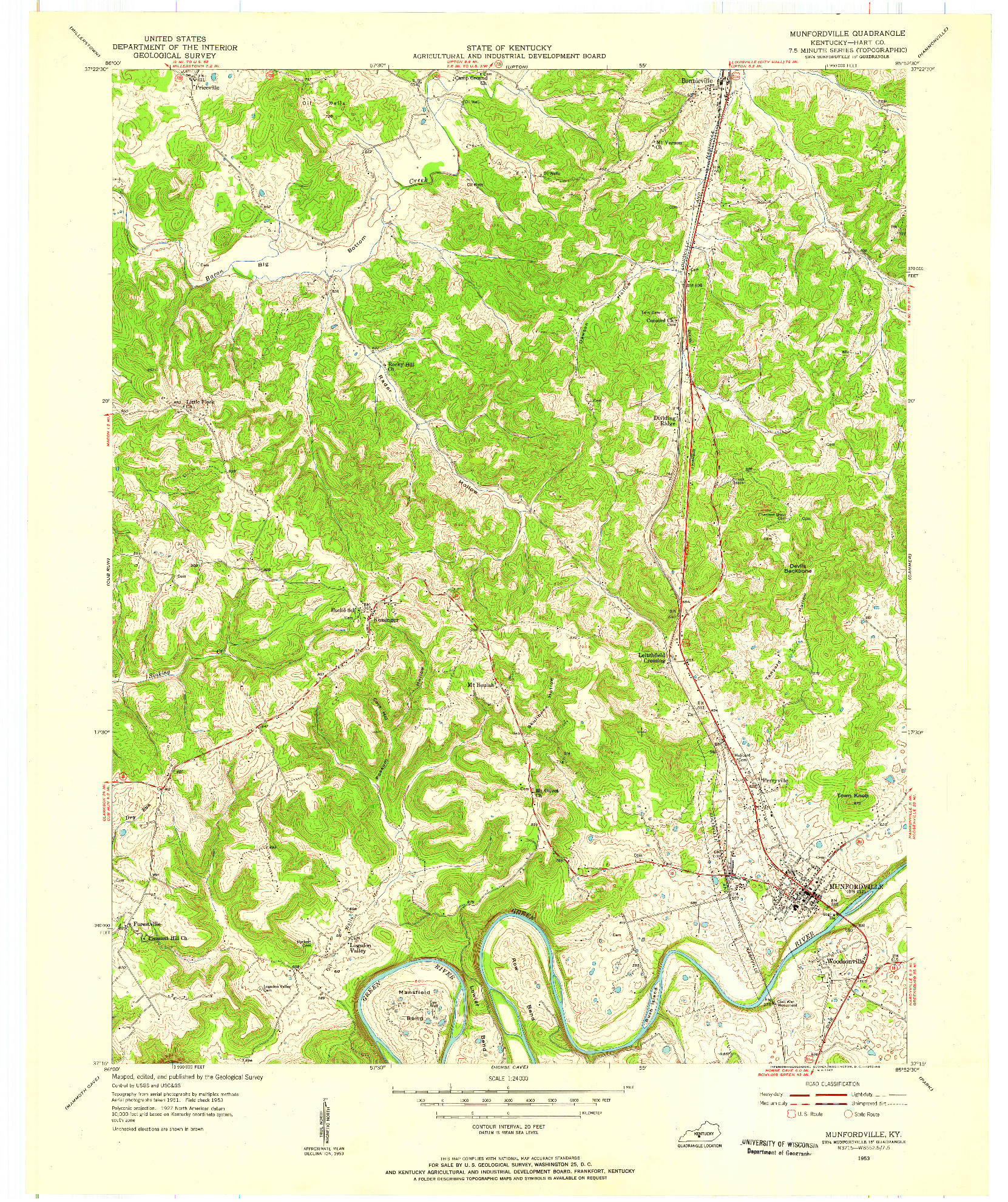 USGS 1:24000-SCALE QUADRANGLE FOR MUNFORDVILLE, KY 1953