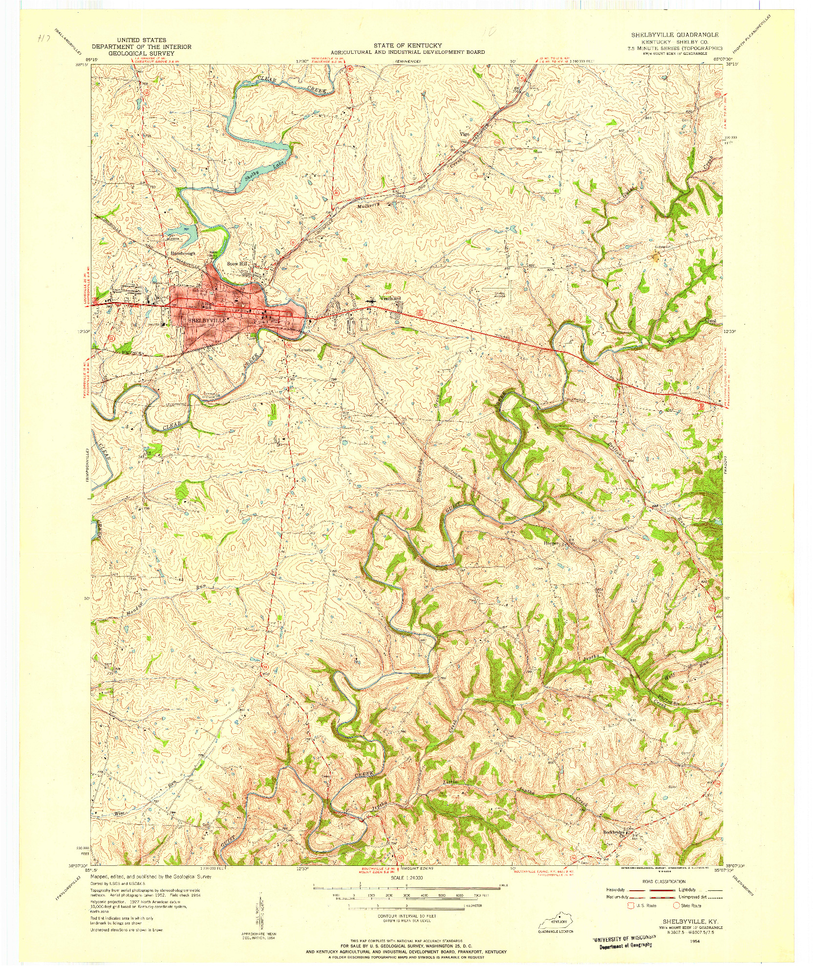 USGS 1:24000-SCALE QUADRANGLE FOR SHELBYVILLE, KY 1954