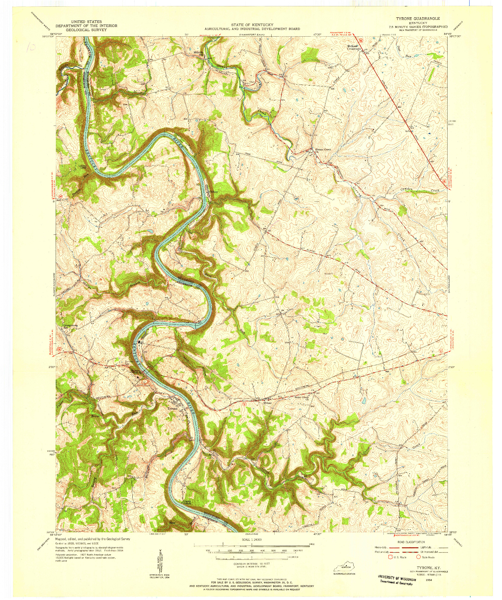 USGS 1:24000-SCALE QUADRANGLE FOR TYRONE, KY 1954