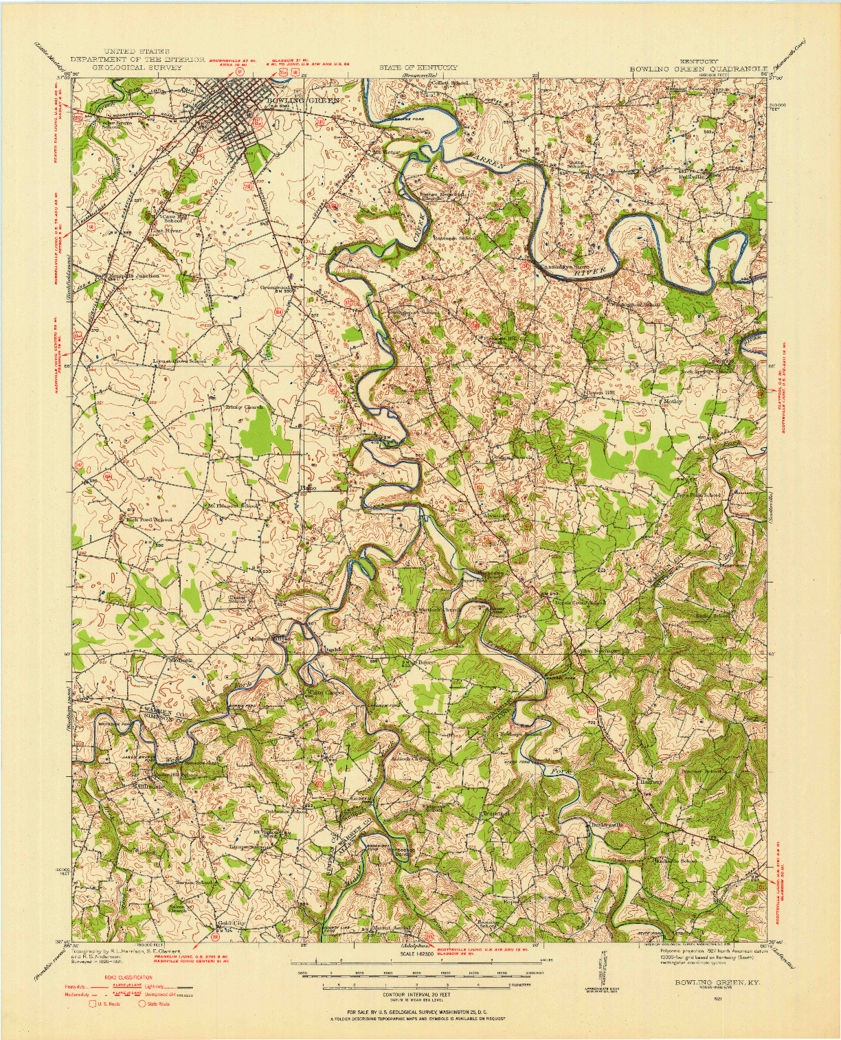 USGS 1:62500-SCALE QUADRANGLE FOR BOWLING GREEN, KY 1921