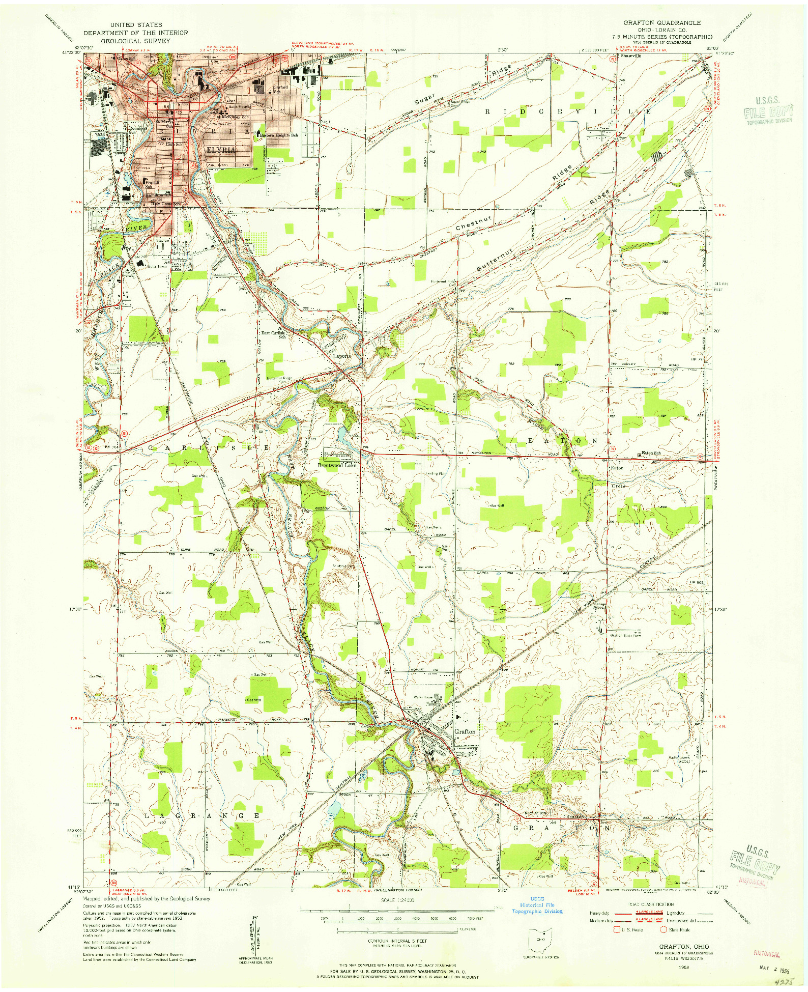 USGS 1:24000-SCALE QUADRANGLE FOR GRAFTON, OH 1953