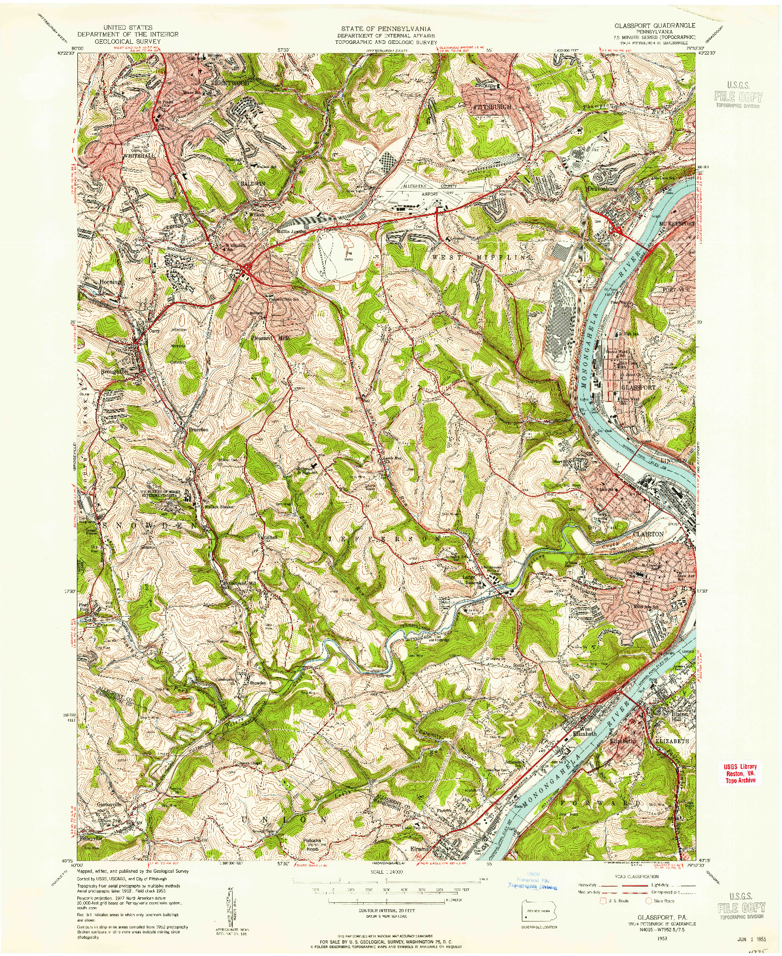 USGS 1:24000-SCALE QUADRANGLE FOR GLASSPORT, PA 1953