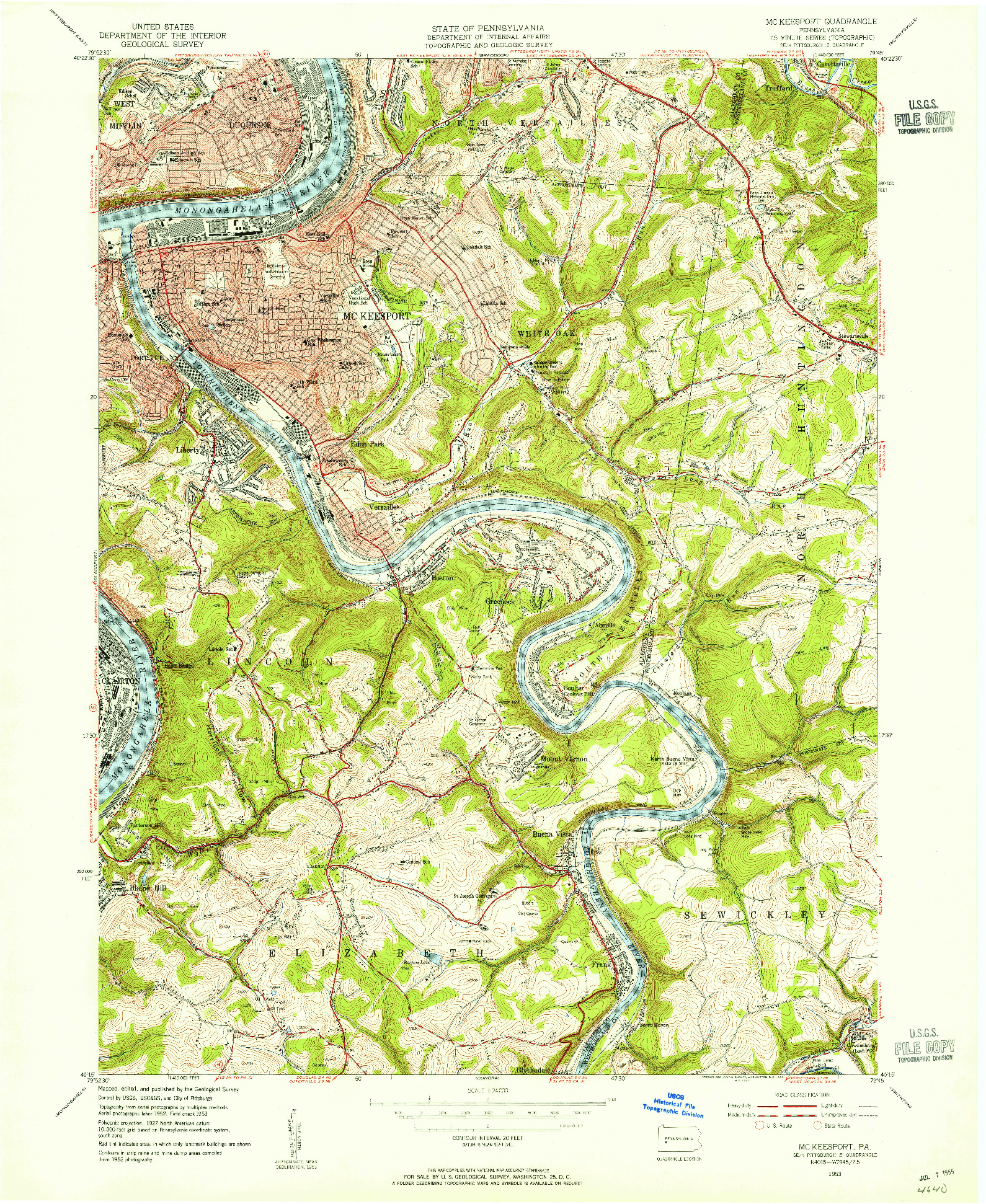 USGS 1:24000-SCALE QUADRANGLE FOR MC KEESPORT, PA 1953