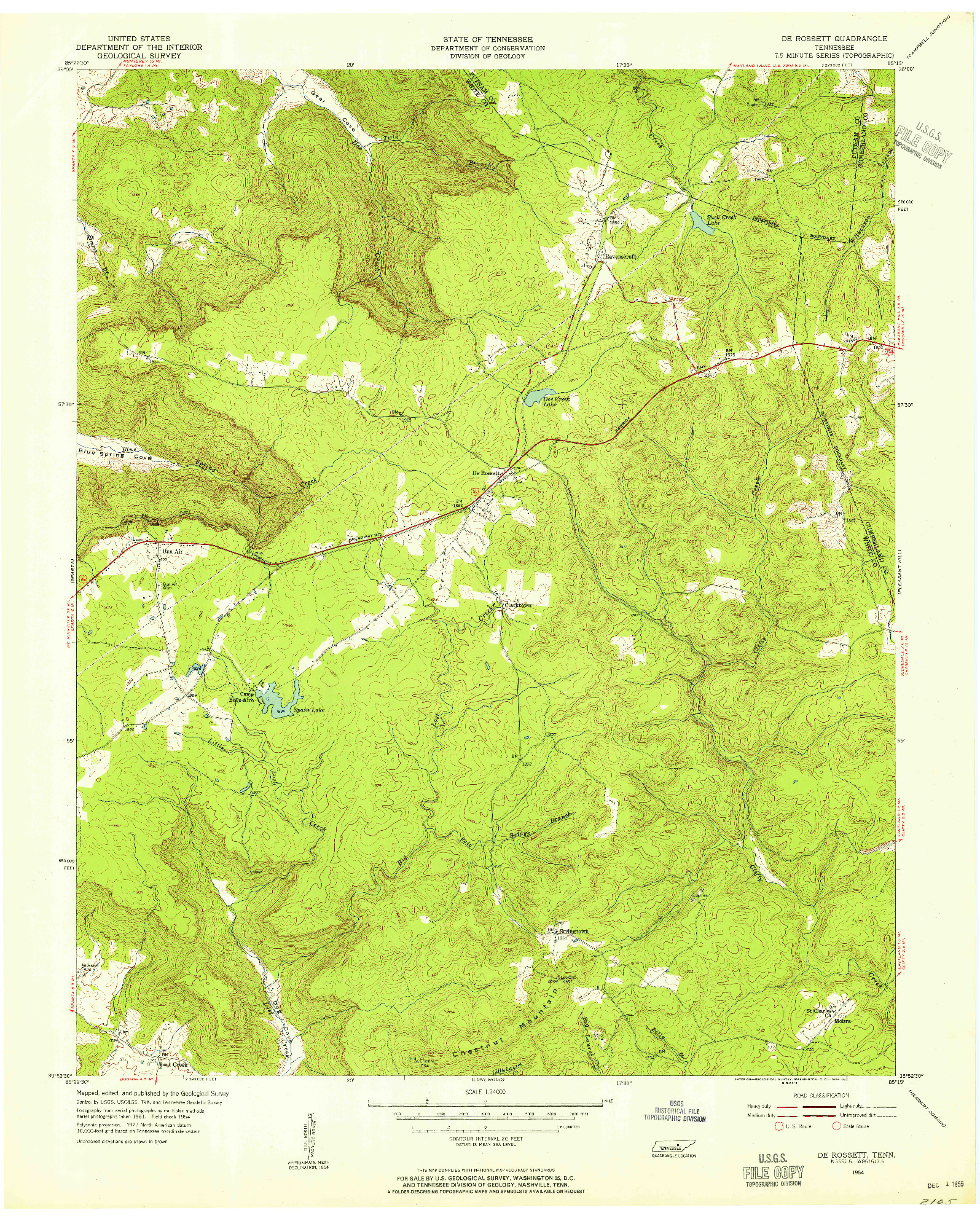 USGS 1:24000-SCALE QUADRANGLE FOR DE ROSSETT, TN 1954