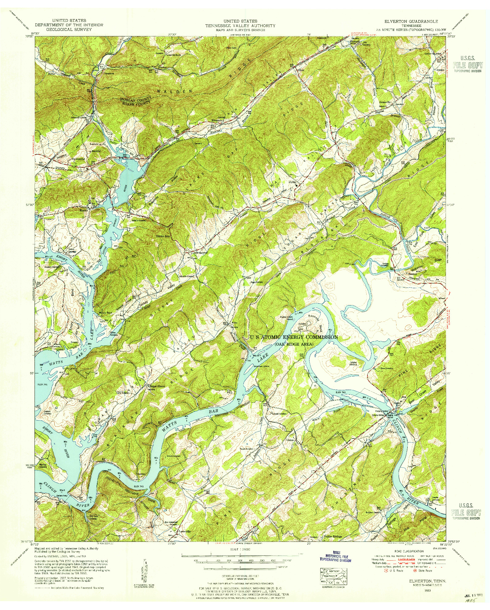 USGS 1:24000-SCALE QUADRANGLE FOR ELVERTON, TN 1953