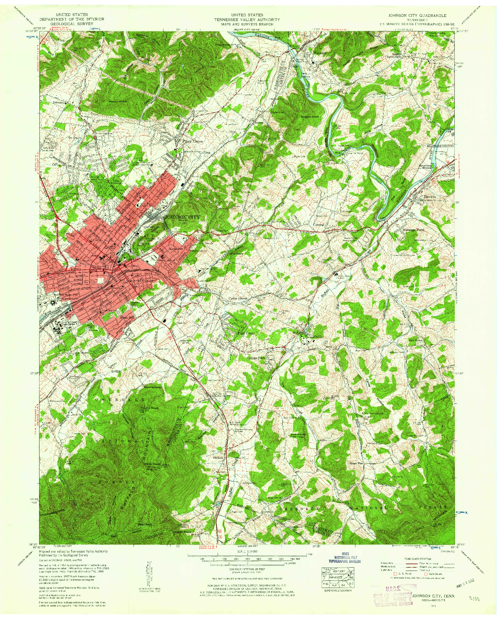 USGS 1:24000-SCALE QUADRANGLE FOR JOHNSON CITY, TN 1955