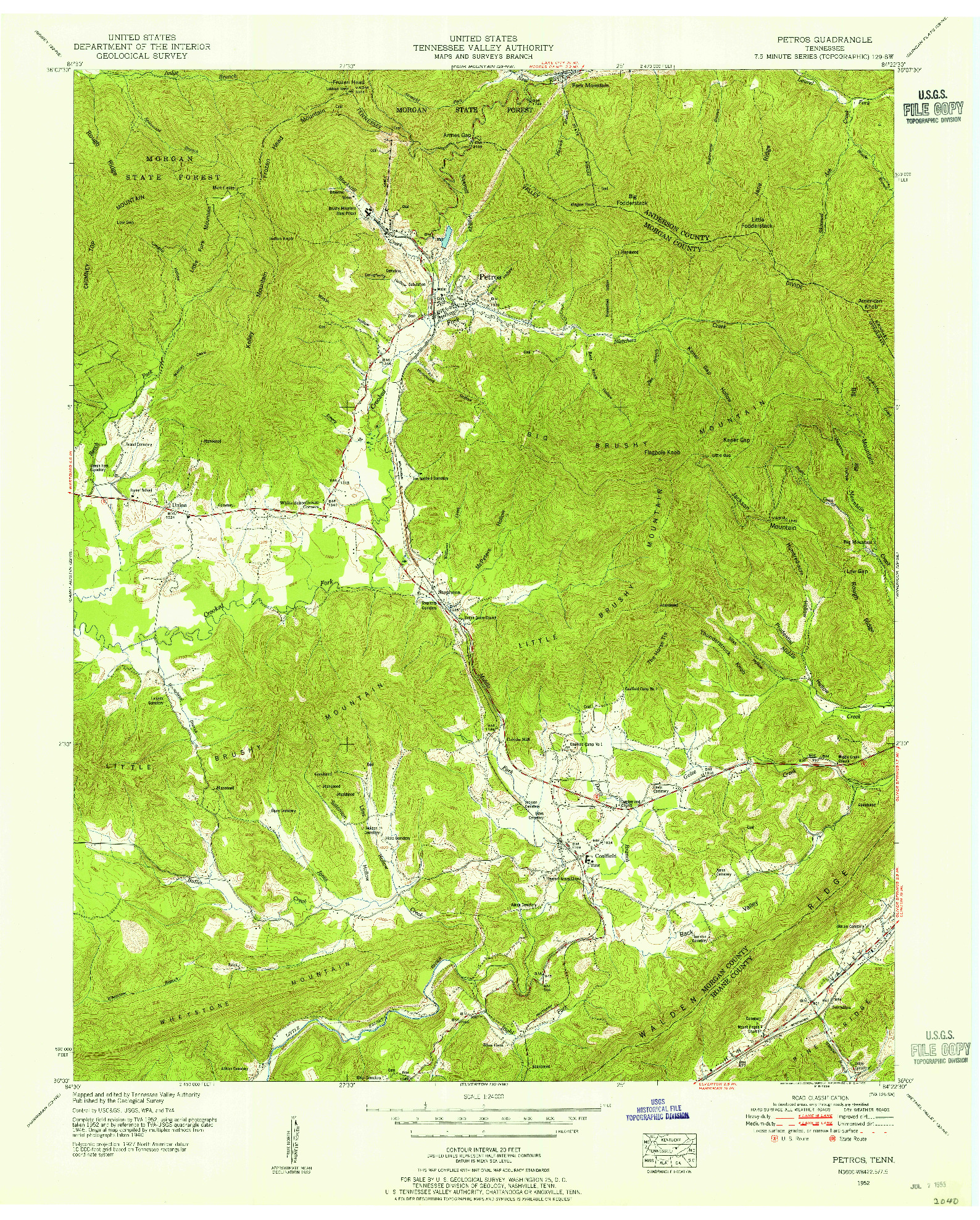 USGS 1:24000-SCALE QUADRANGLE FOR PETROS, TN 1952