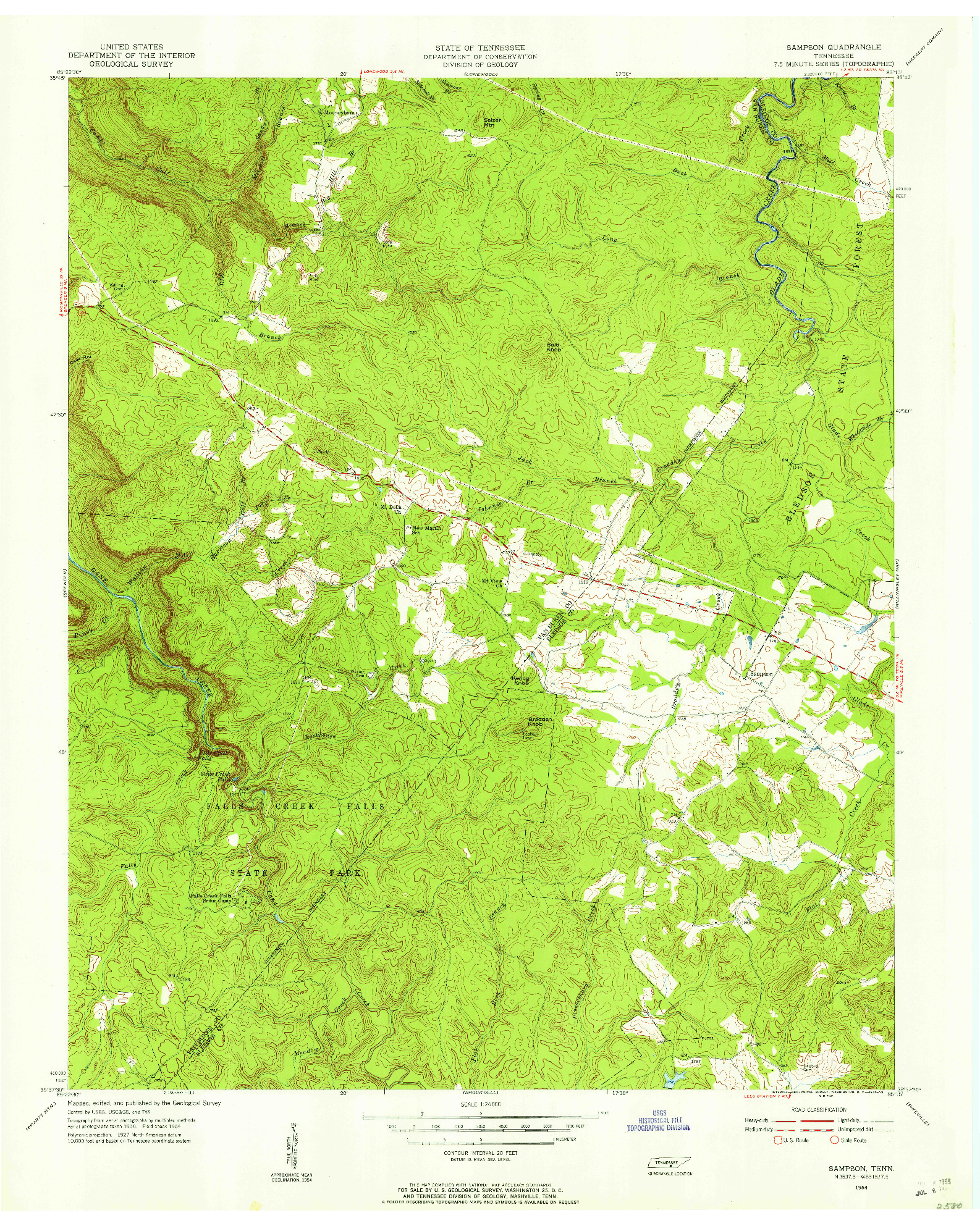USGS 1:24000-SCALE QUADRANGLE FOR SAMPSON, TN 1954