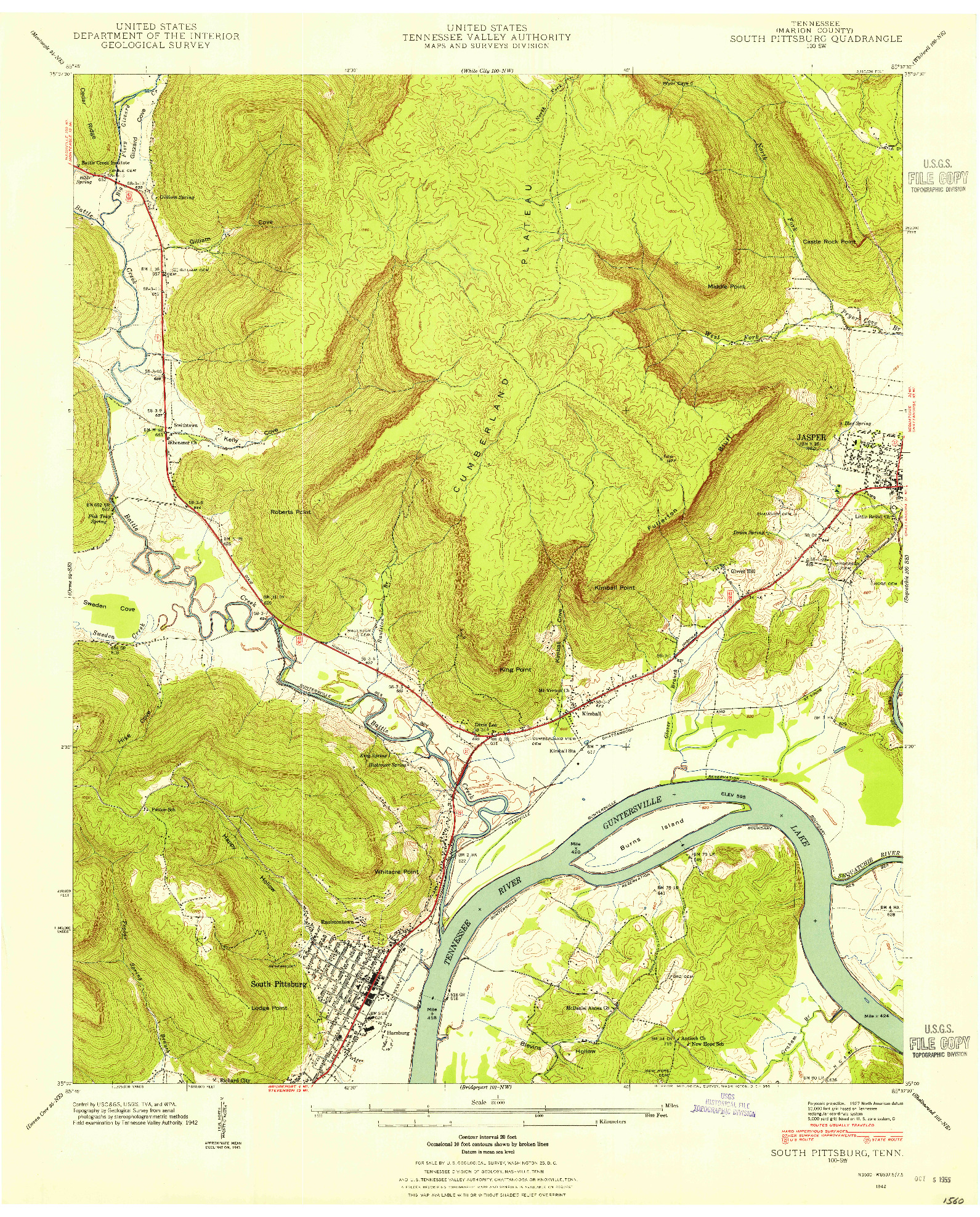 USGS 1:24000-SCALE QUADRANGLE FOR SOUTH PITTSBURG, TN 1942