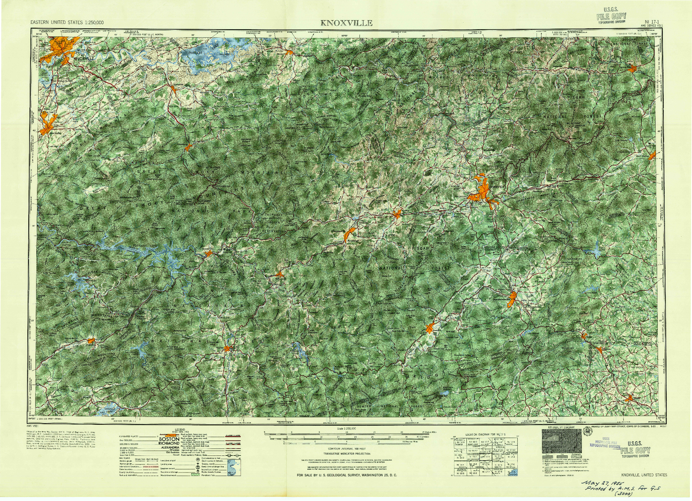 USGS 1:250000-SCALE QUADRANGLE FOR KNOXVILLE, TN 1955