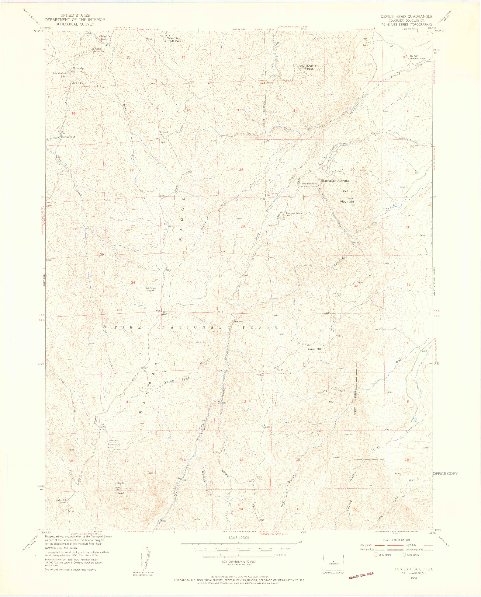 USGS 1:24000-SCALE QUADRANGLE FOR DEVILS HEAD, CO 1954