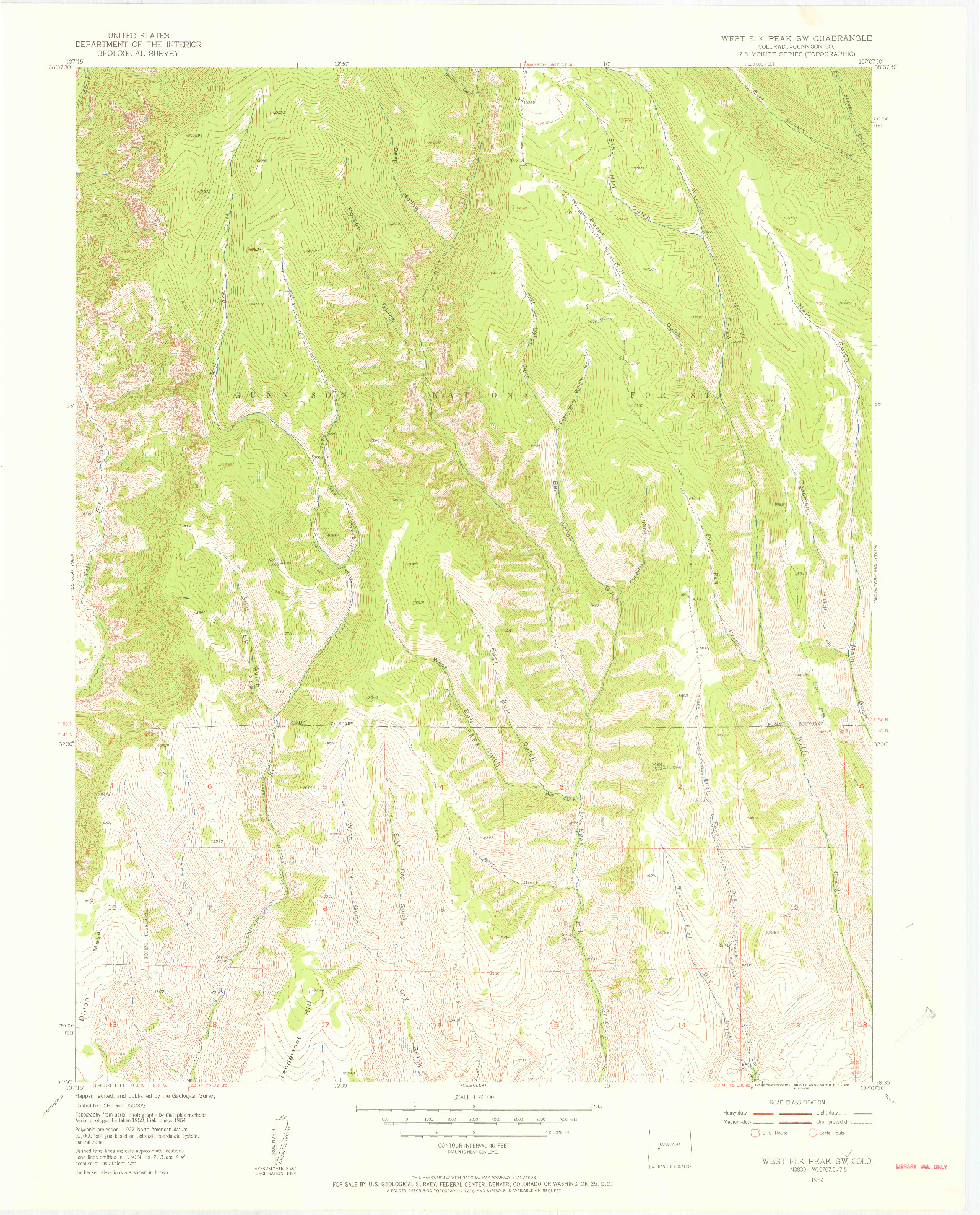 USGS 1:24000-SCALE QUADRANGLE FOR WEST ELK PEAK SW, CO 1954