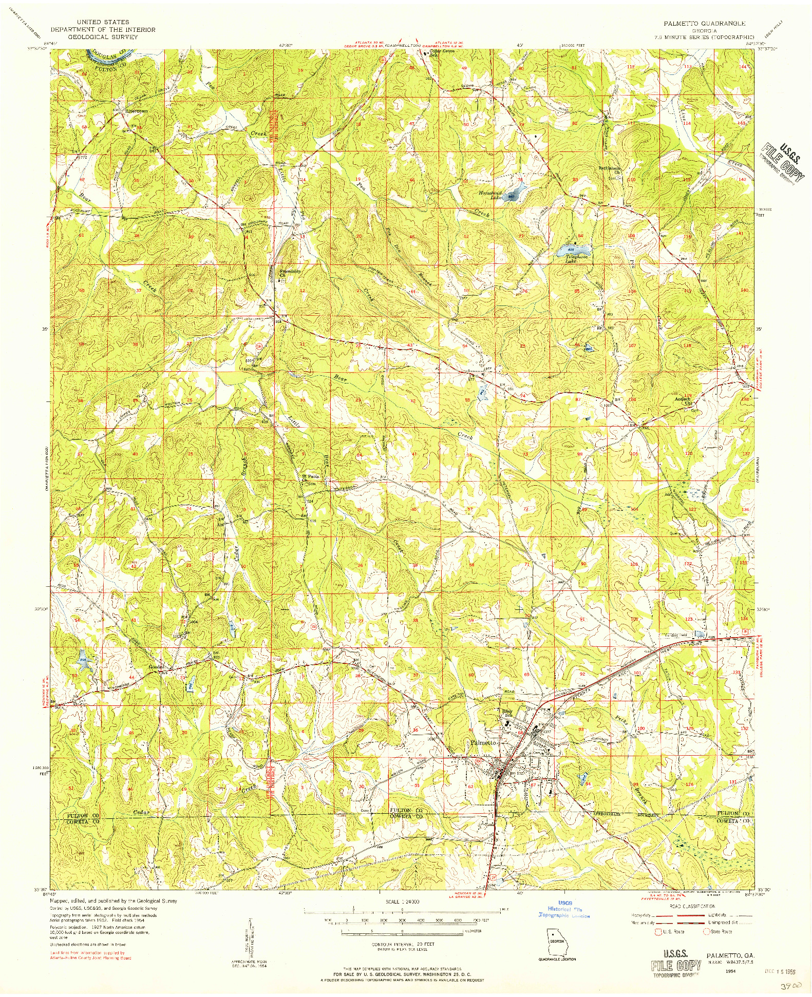 USGS 1:24000-SCALE QUADRANGLE FOR PALMETTO, GA 1954