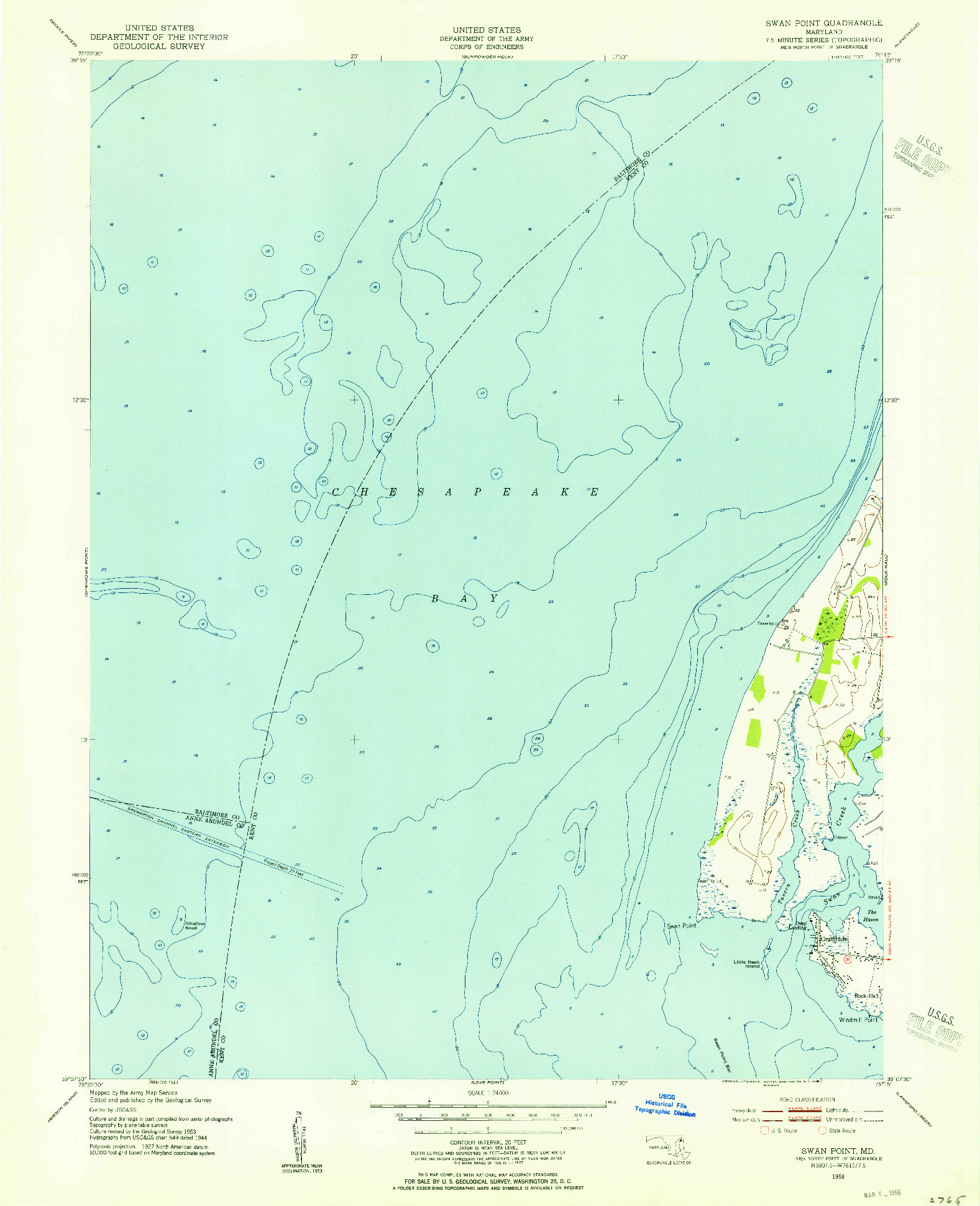 USGS 1:24000-SCALE QUADRANGLE FOR SWAN POINT, MD 1953