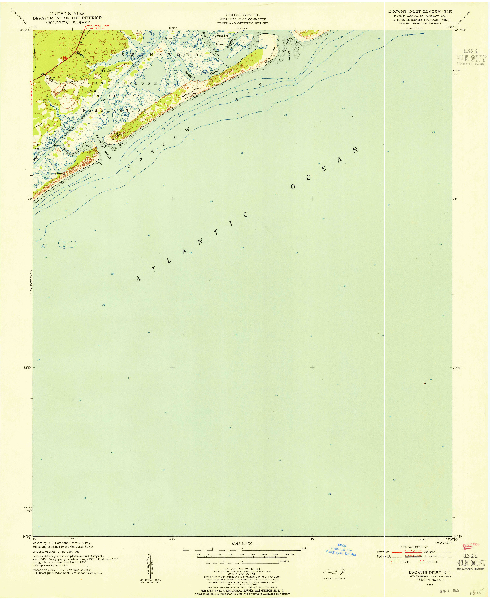 USGS 1:24000-SCALE QUADRANGLE FOR BROWNS INLET, NC 1952