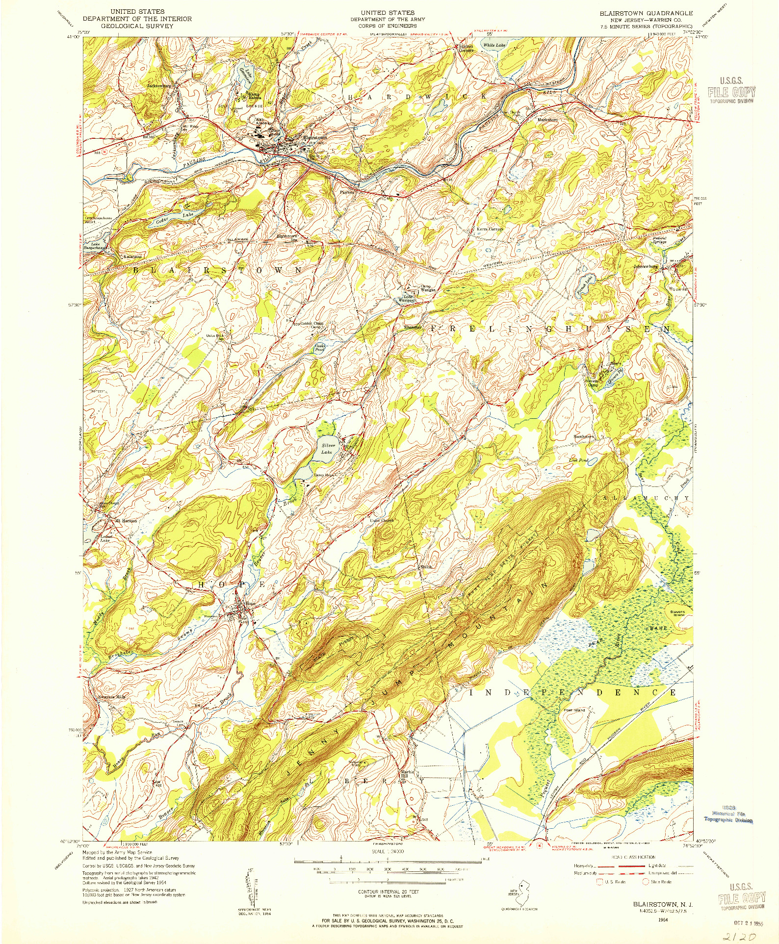 USGS 1:24000-SCALE QUADRANGLE FOR BLAIRSTOWN, NJ 1954