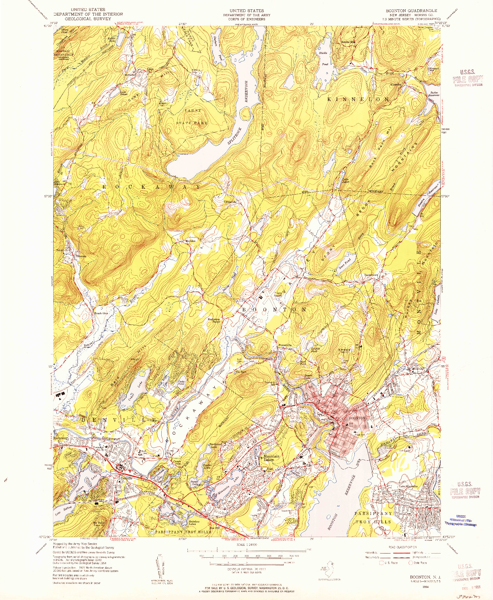 USGS 1:24000-SCALE QUADRANGLE FOR BOONTON, NJ 1954