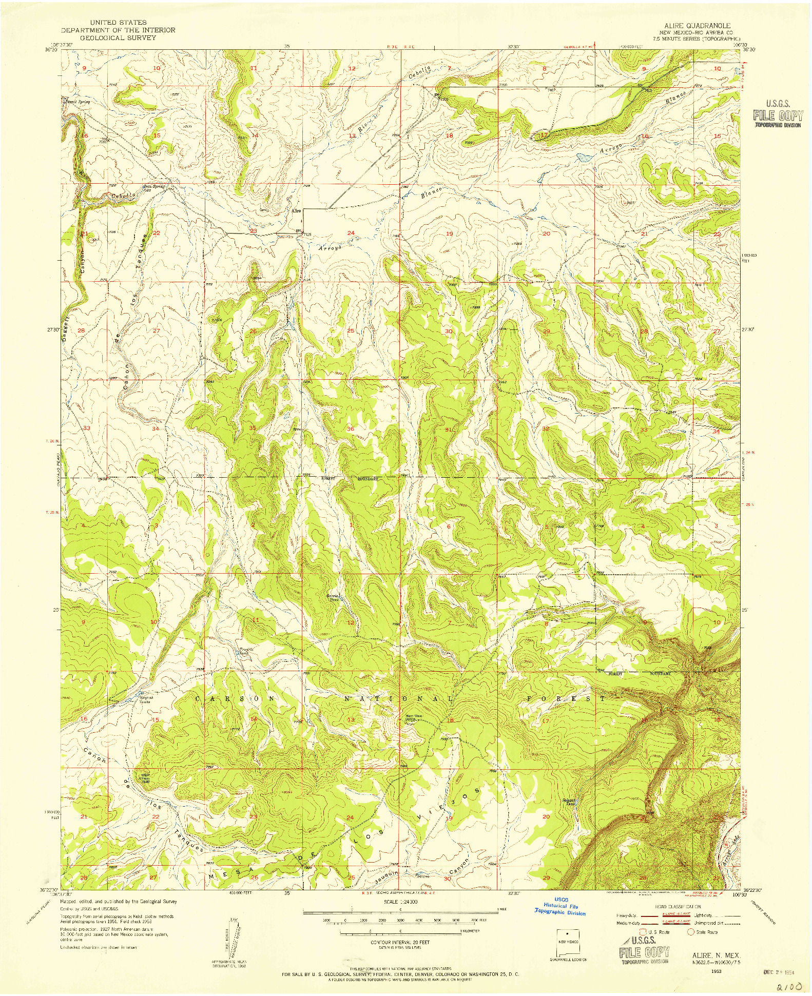 USGS 1:24000-SCALE QUADRANGLE FOR ALIRE, NM 1953