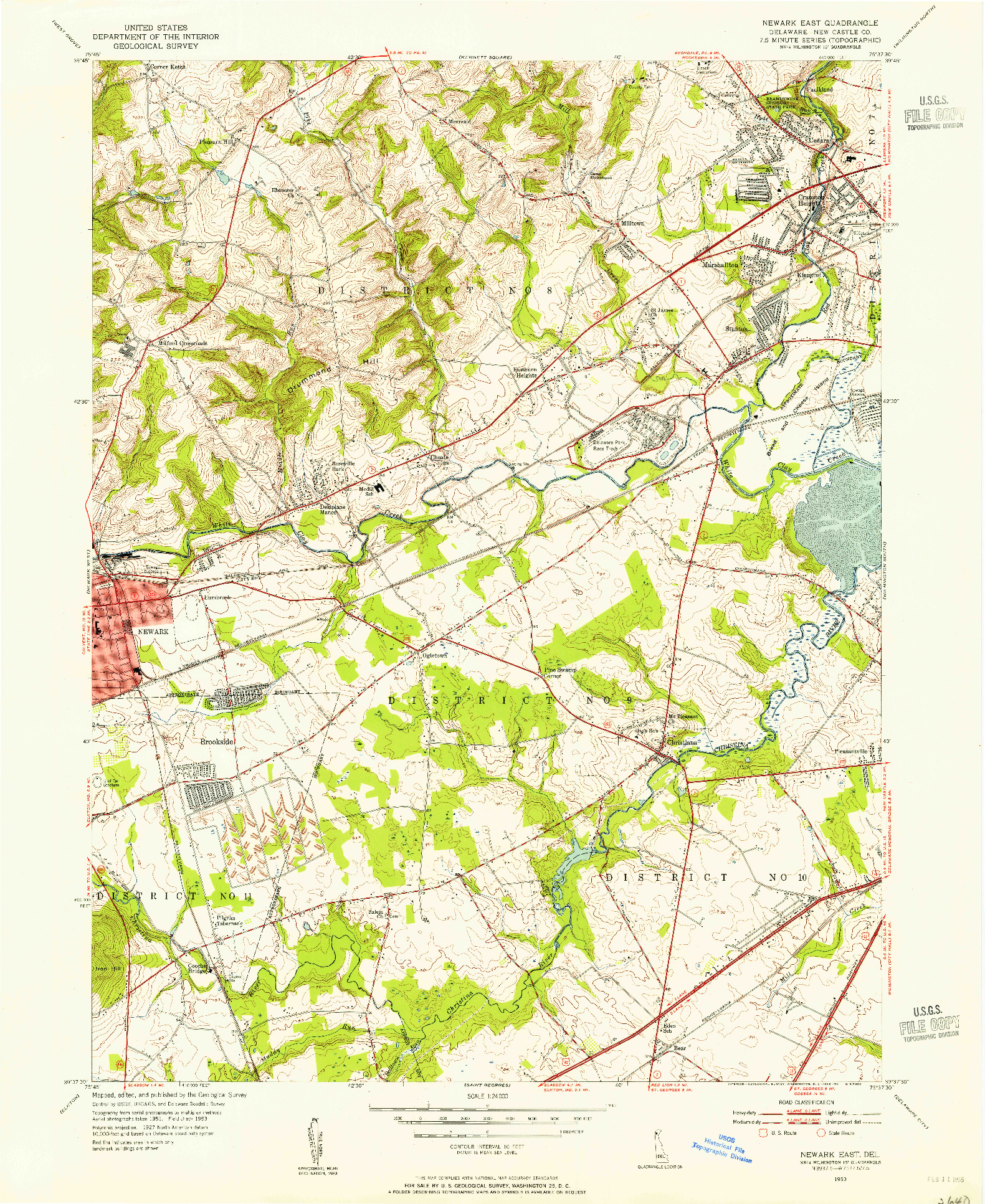 USGS 1:24000-SCALE QUADRANGLE FOR NEWARK EAST, DE 1953
