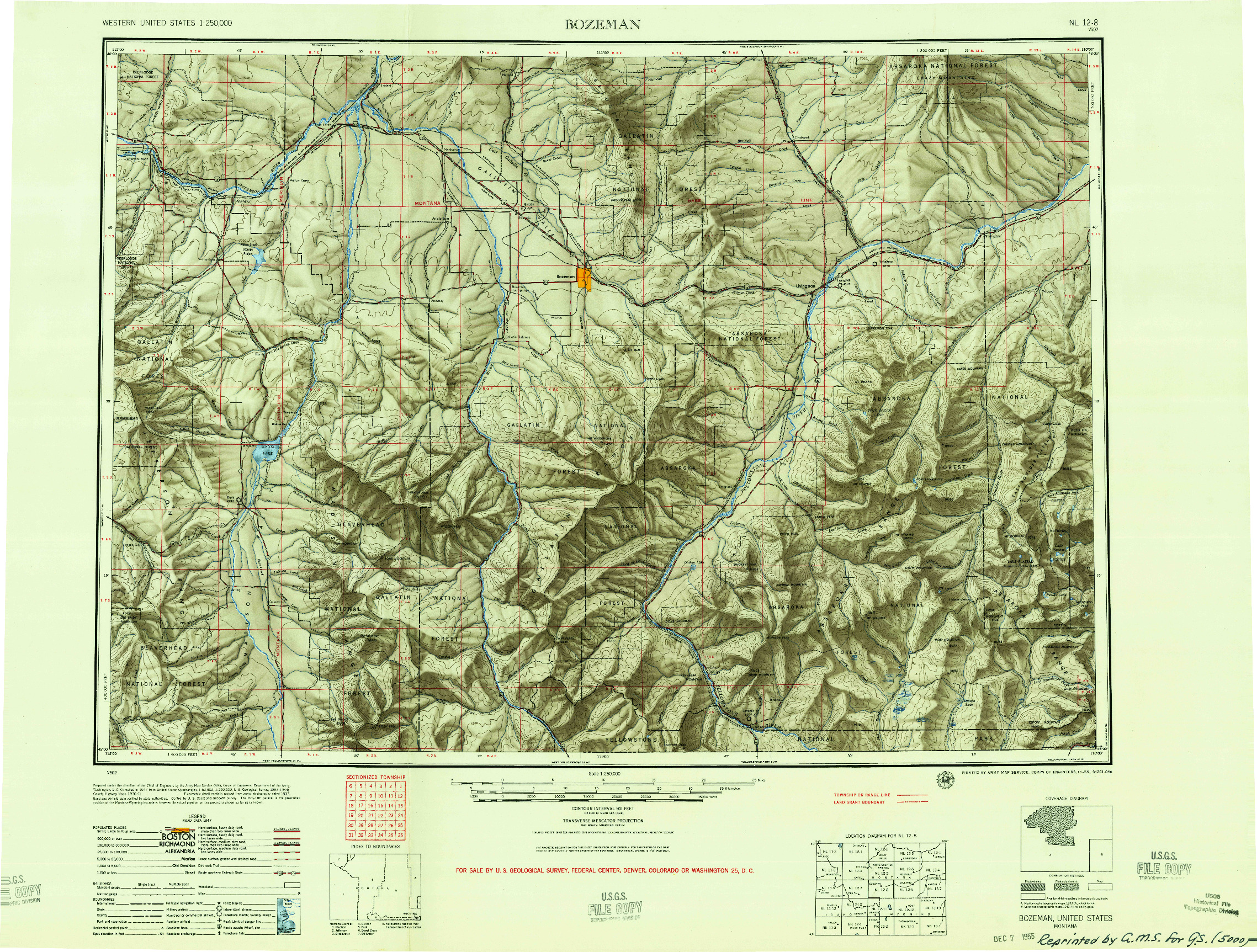 USGS 1:250000-SCALE QUADRANGLE FOR BOZEMAN, MT 1955