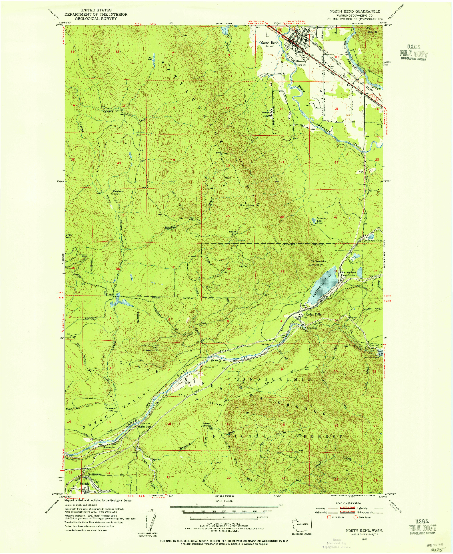 USGS 1:24000-SCALE QUADRANGLE FOR NORTH BEND, WA 1953