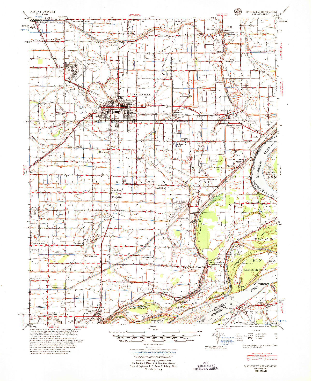 USGS 1:62500-SCALE QUADRANGLE FOR BLYTHEVILLE, AR 1955