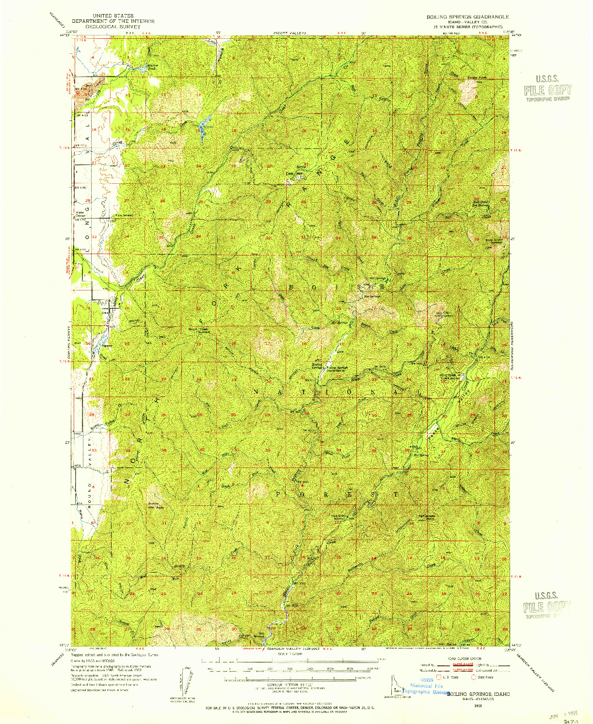 USGS 1:62500-SCALE QUADRANGLE FOR BOILING SPRINGS, ID 1953
