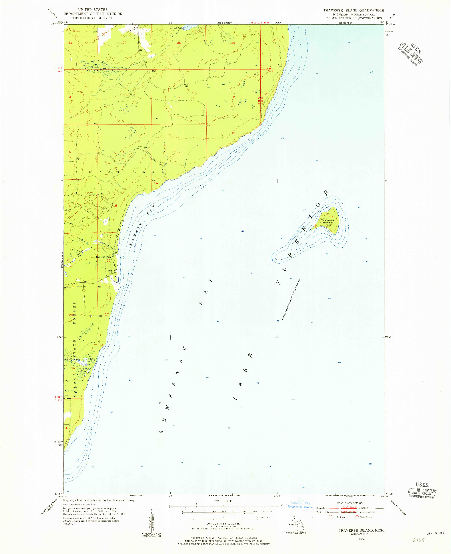 USGS 1:24000-SCALE QUADRANGLE FOR TRAVERSE ISLAND, MI 1954