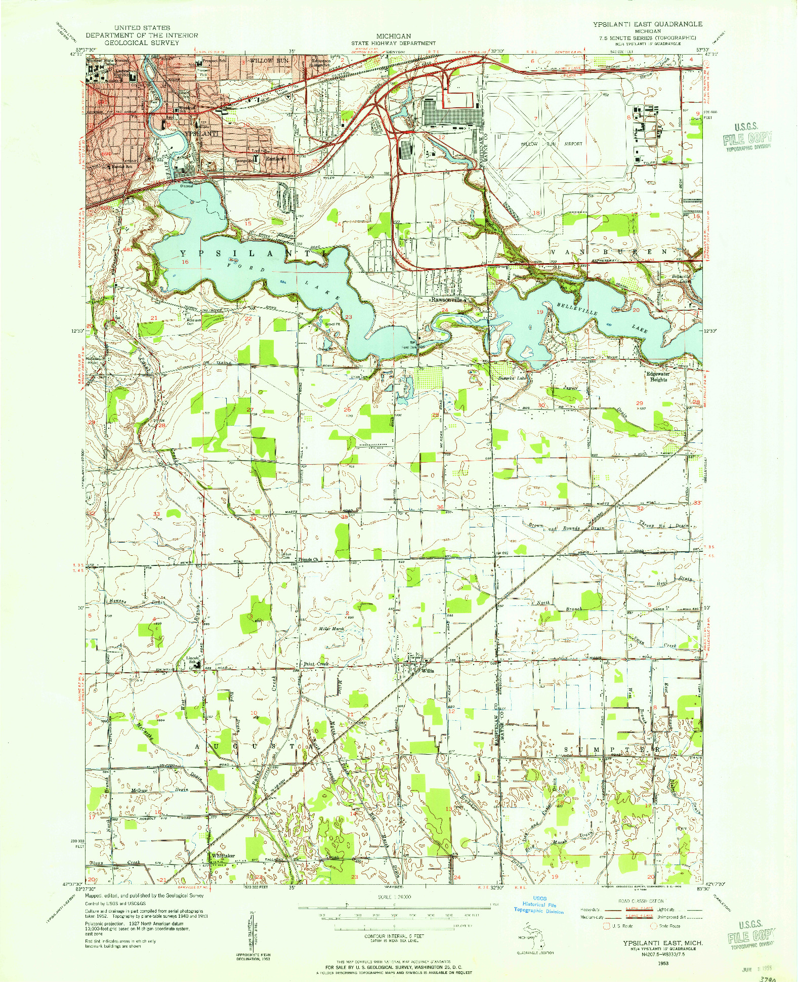 USGS 1:24000-SCALE QUADRANGLE FOR YPSILANTI EAST, MI 1953