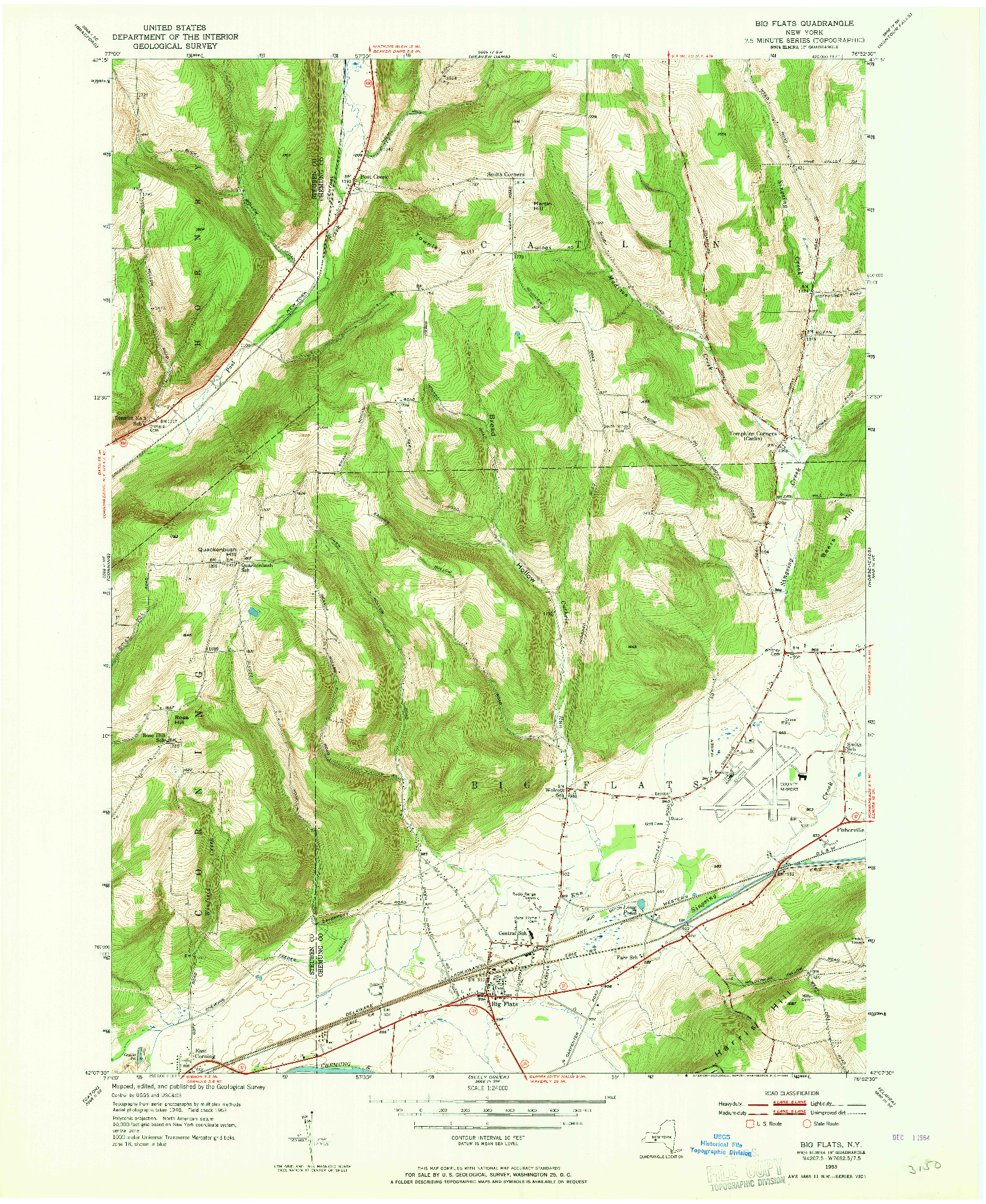 USGS 1:24000-SCALE QUADRANGLE FOR BIG FLATS, NY 1953