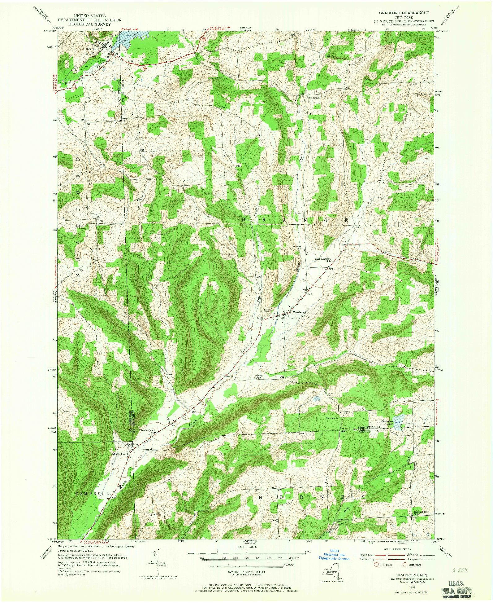 USGS 1:24000-SCALE QUADRANGLE FOR BRADFORD, NY 1953