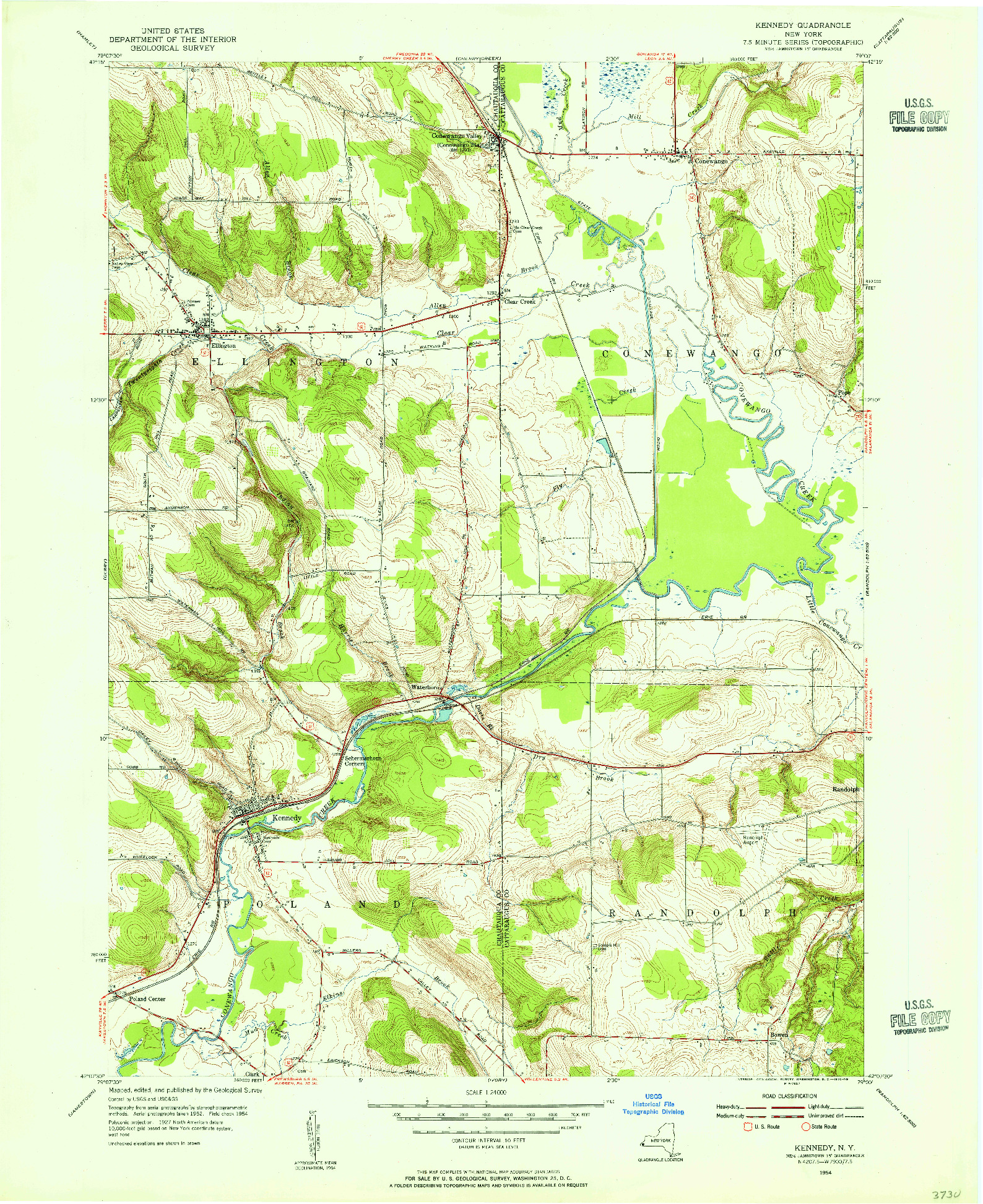 USGS 1:24000-SCALE QUADRANGLE FOR KENNEDY, NY 1954