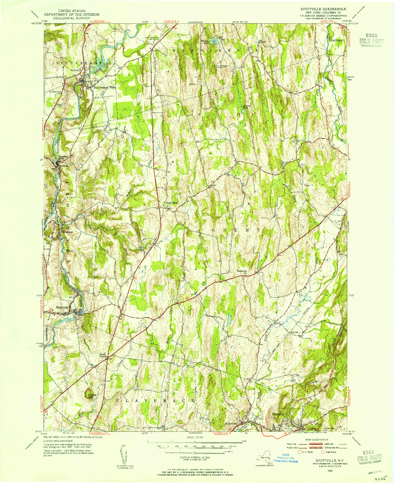 USGS 1:24000-SCALE QUADRANGLE FOR STOTTVILLE, NY 1953