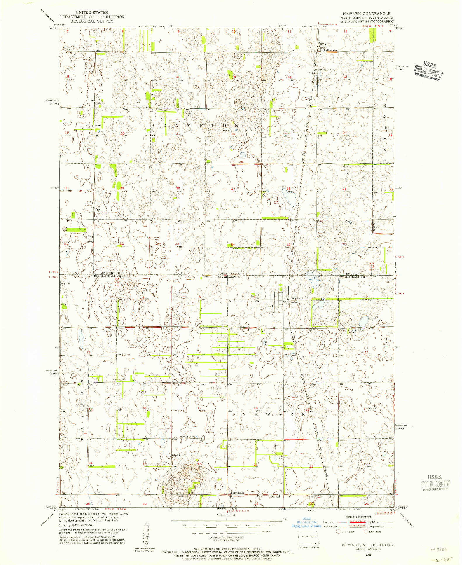 USGS 1:24000-SCALE QUADRANGLE FOR NEWARK, ND 1953