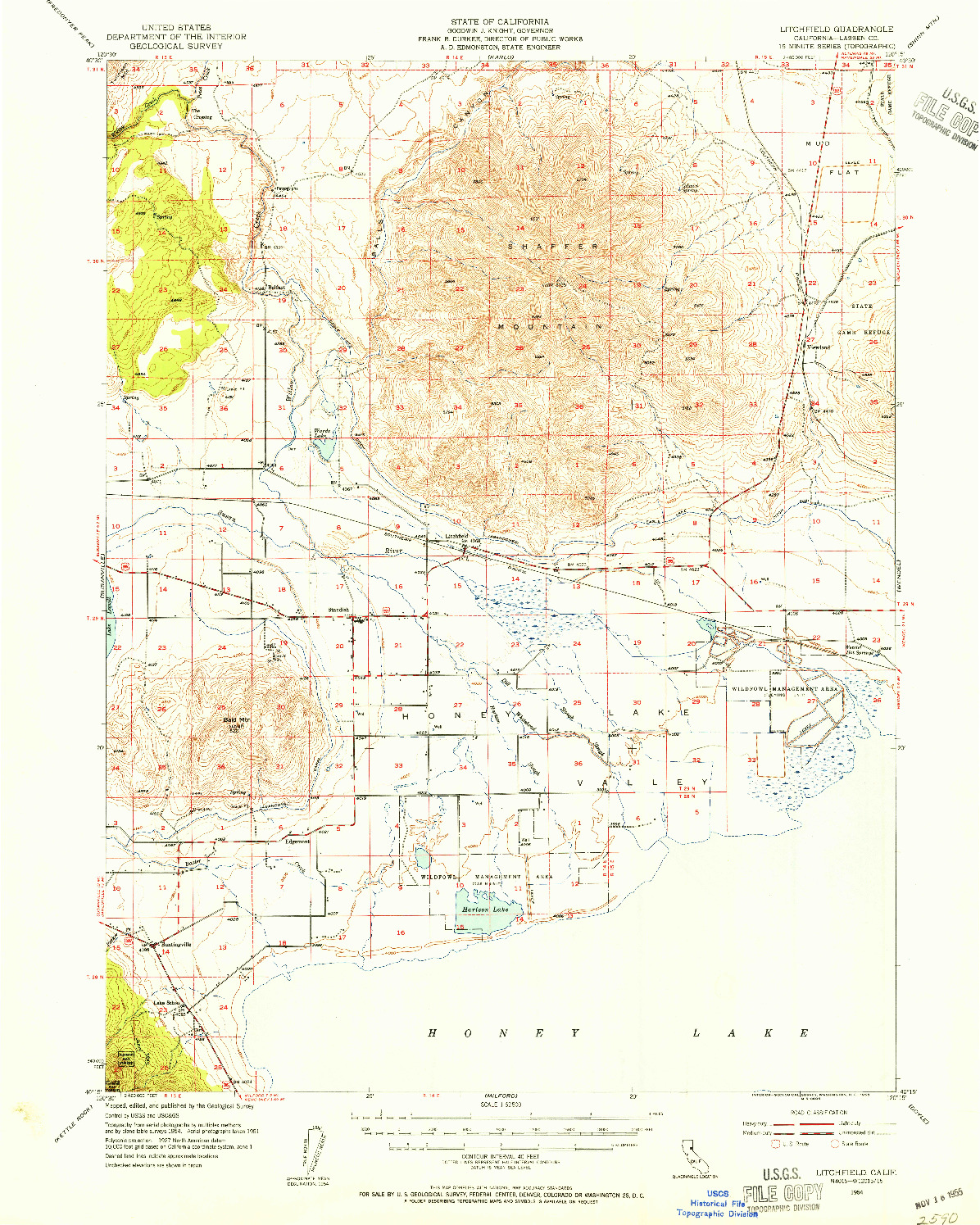 USGS 1:62500-SCALE QUADRANGLE FOR LITCHFIELD, CA 1954