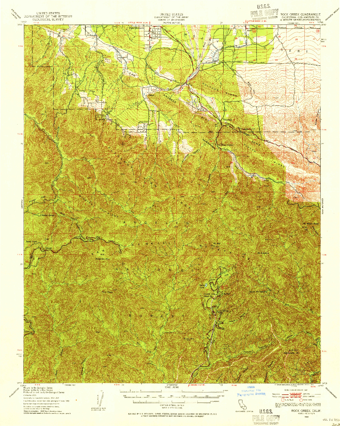 USGS 1:62500-SCALE QUADRANGLE FOR ROCK CREEK, CA 1940