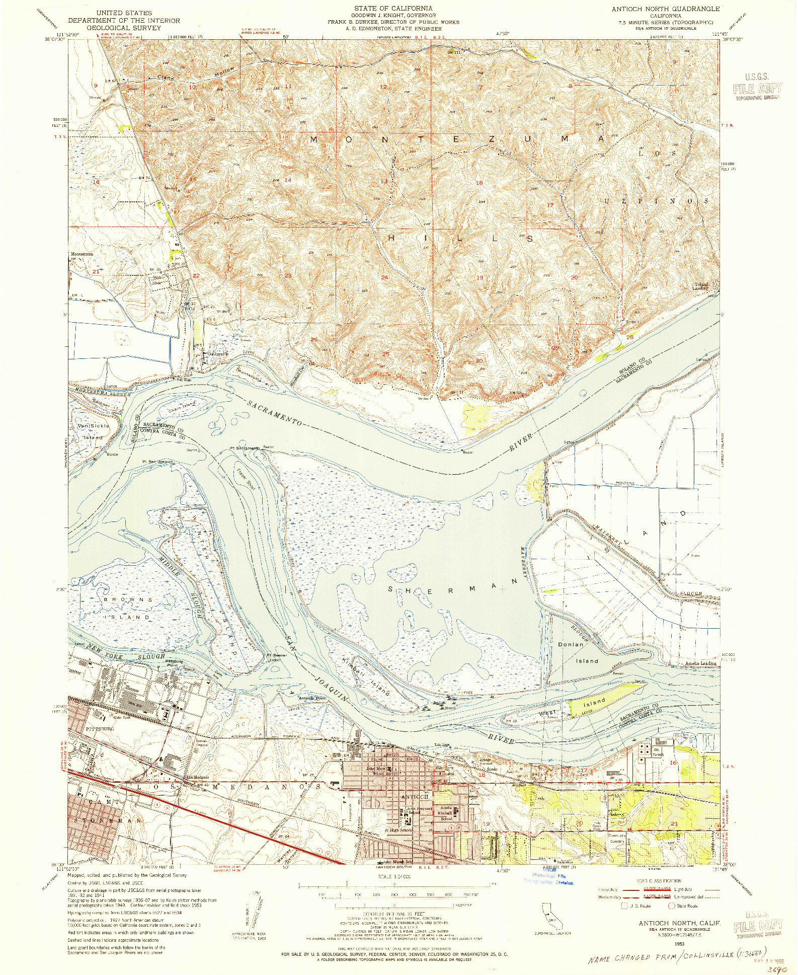 USGS 1:24000-SCALE QUADRANGLE FOR ANTIOCH NORTH, CA 1953