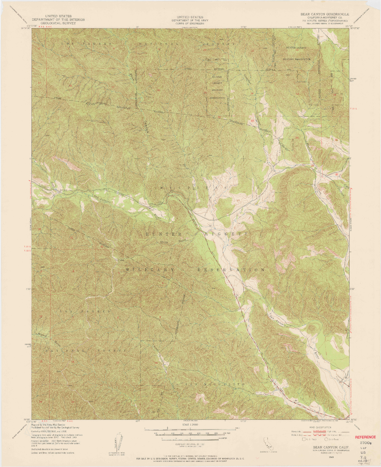 USGS 1:24000-SCALE QUADRANGLE FOR BEAR CANYON, CA 1949