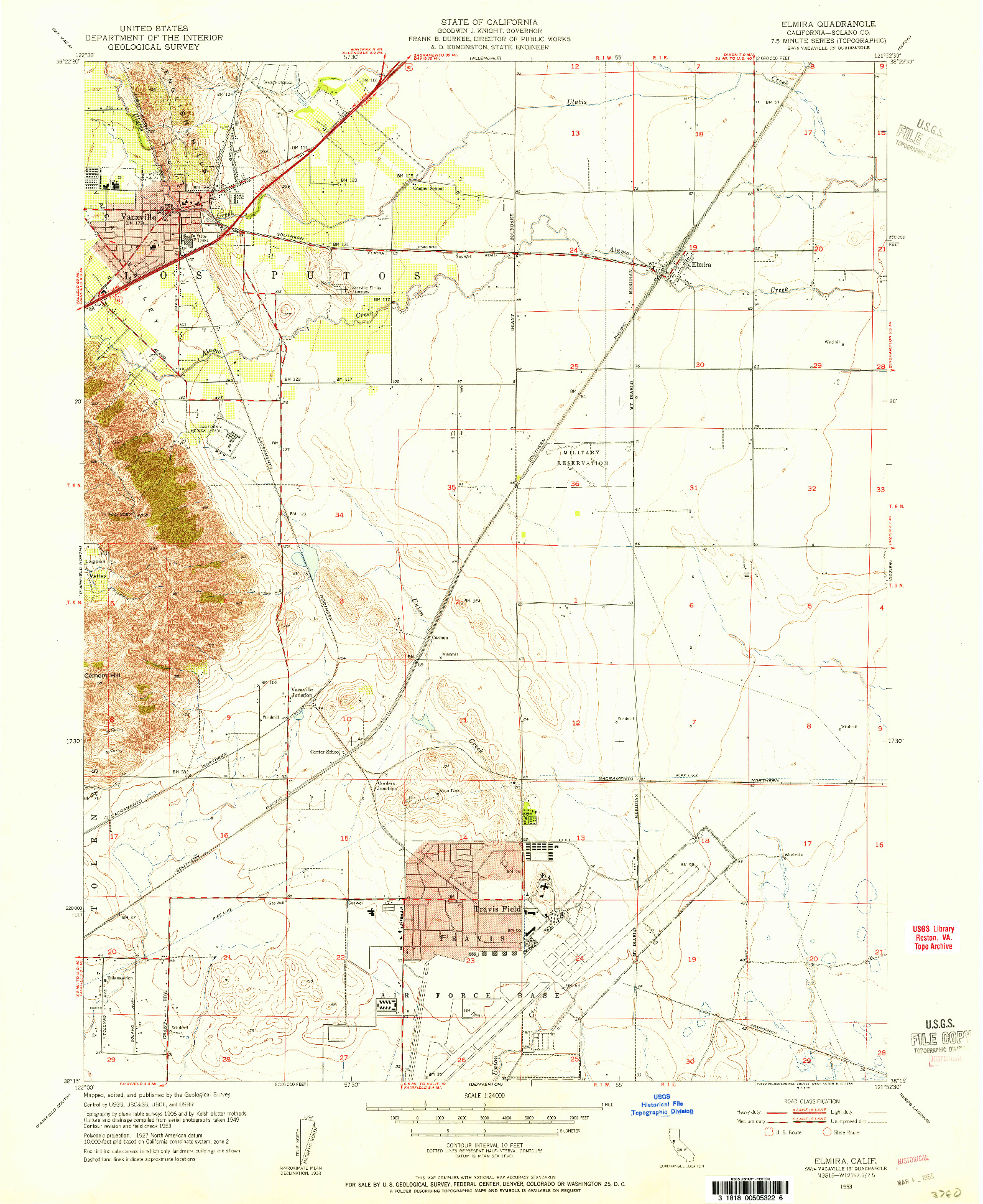 USGS 1:24000-SCALE QUADRANGLE FOR ELMIRA, CA 1953