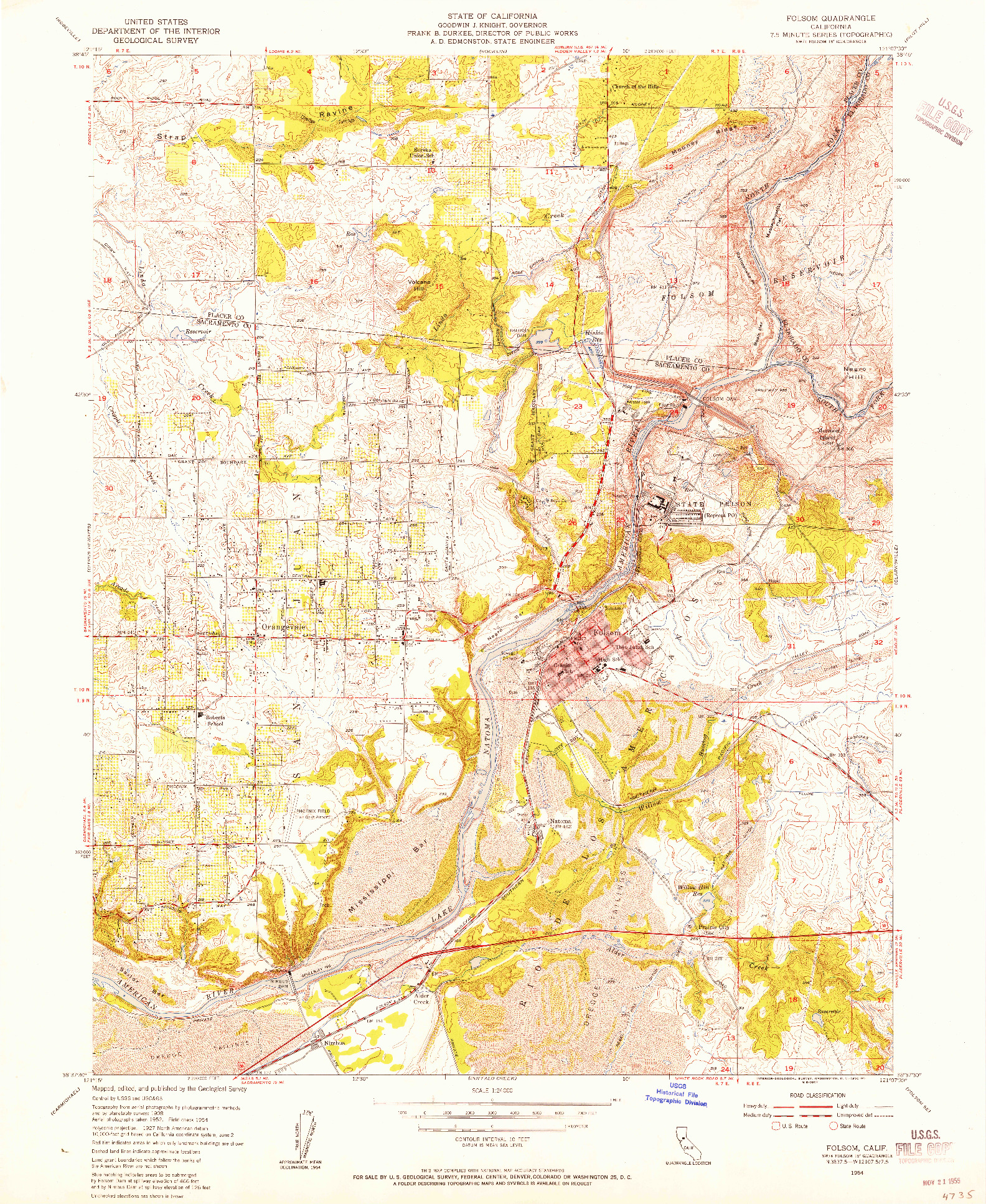 USGS 1:24000-SCALE QUADRANGLE FOR FOLSOM, CA 1954
