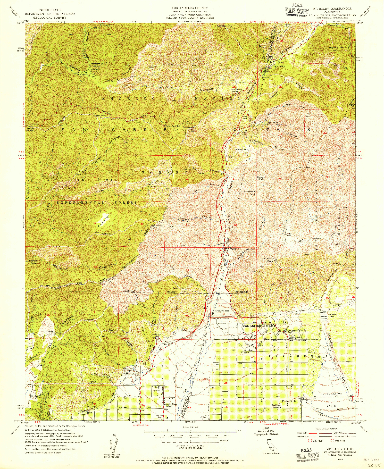 USGS 1:24000-SCALE QUADRANGLE FOR MT. BALDY, CA 1954