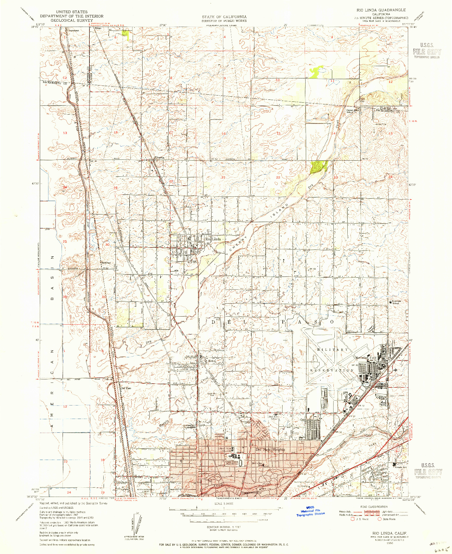 USGS 1:24000-SCALE QUADRANGLE FOR RIO LINDA, CA 1950