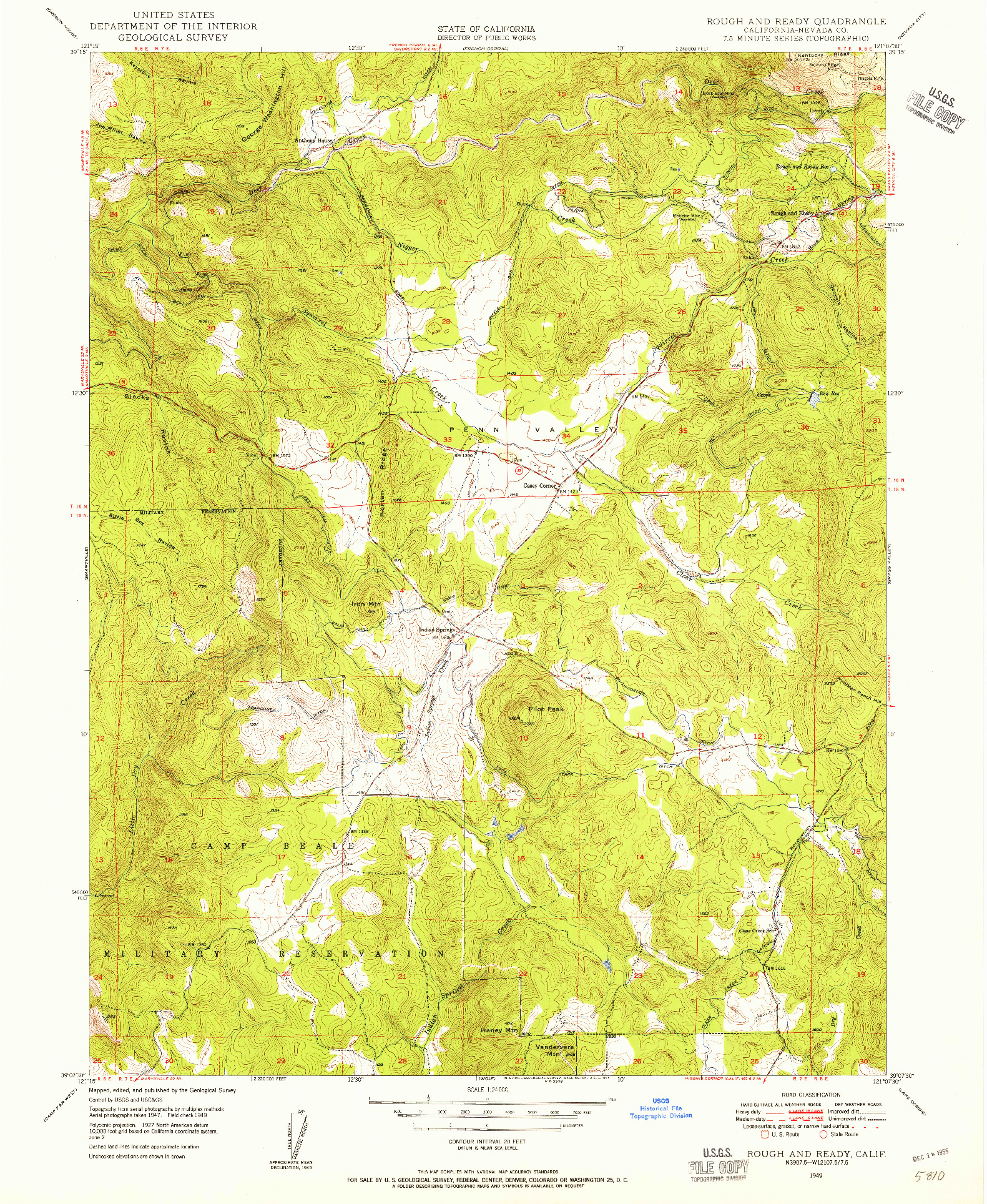 USGS 1:24000-SCALE QUADRANGLE FOR ROUGH AND READY, CA 1949