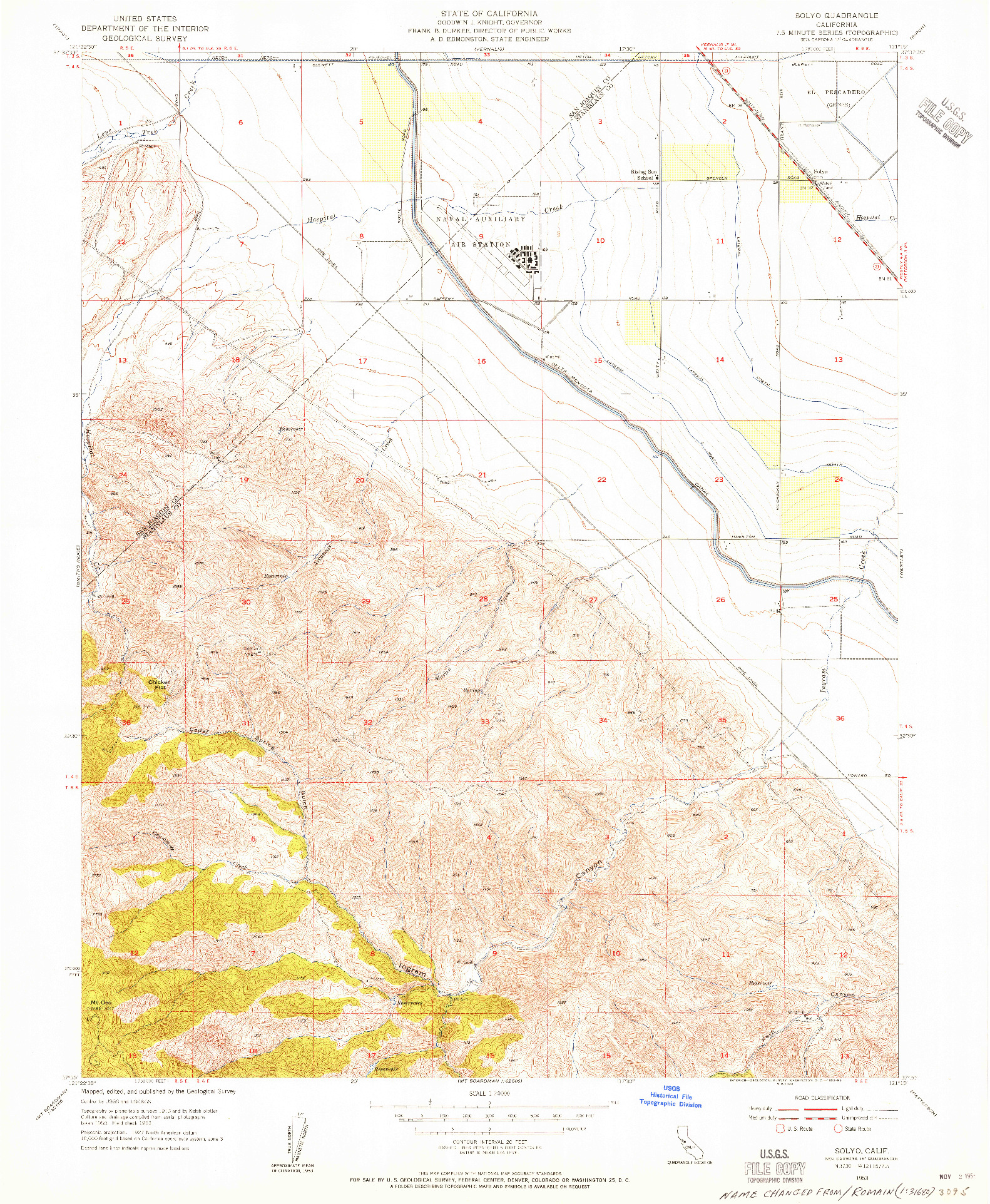 USGS 1:24000-SCALE QUADRANGLE FOR SOLYO, CA 1953