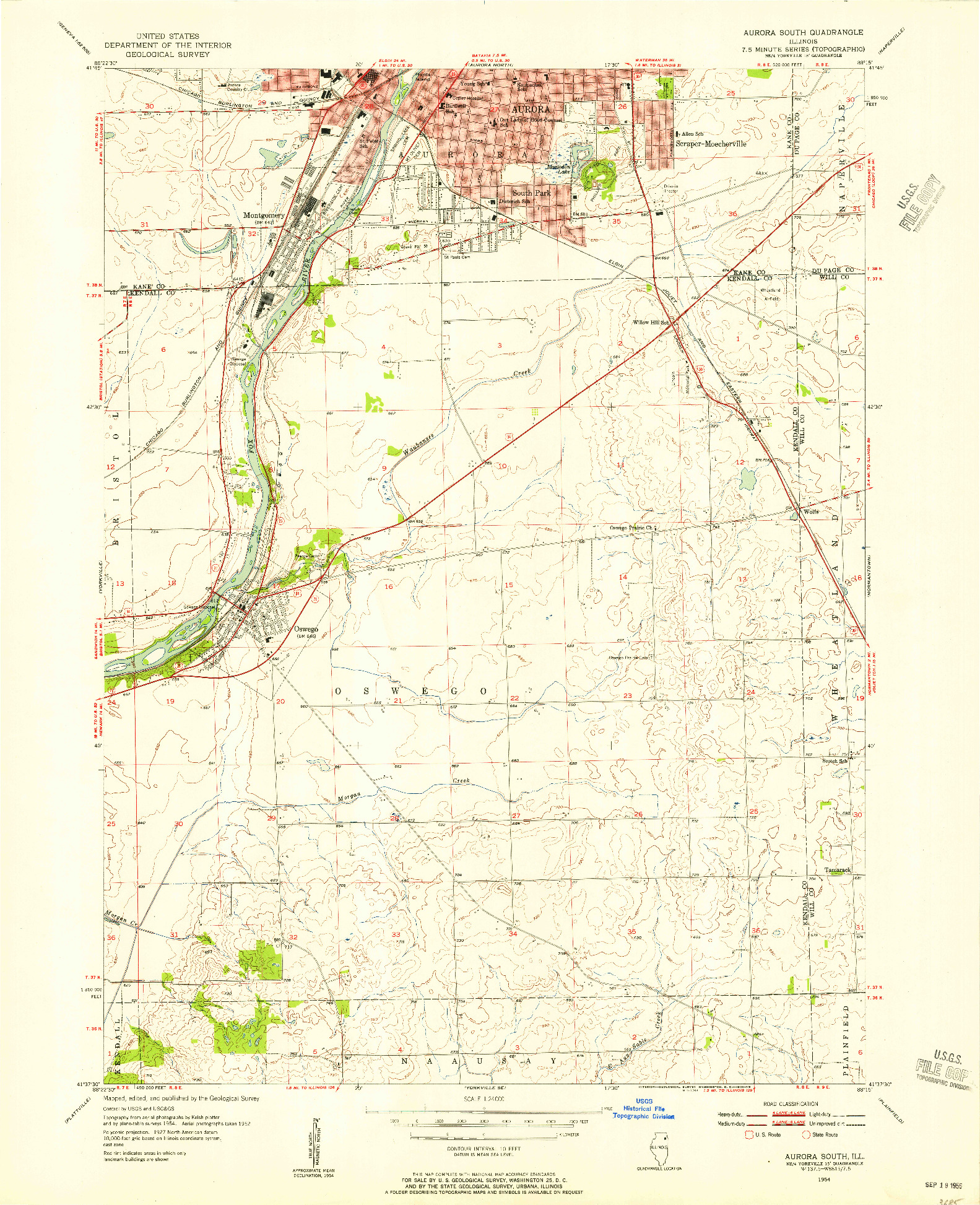 USGS 1:24000-SCALE QUADRANGLE FOR AURORA SOUTH, IL 1954