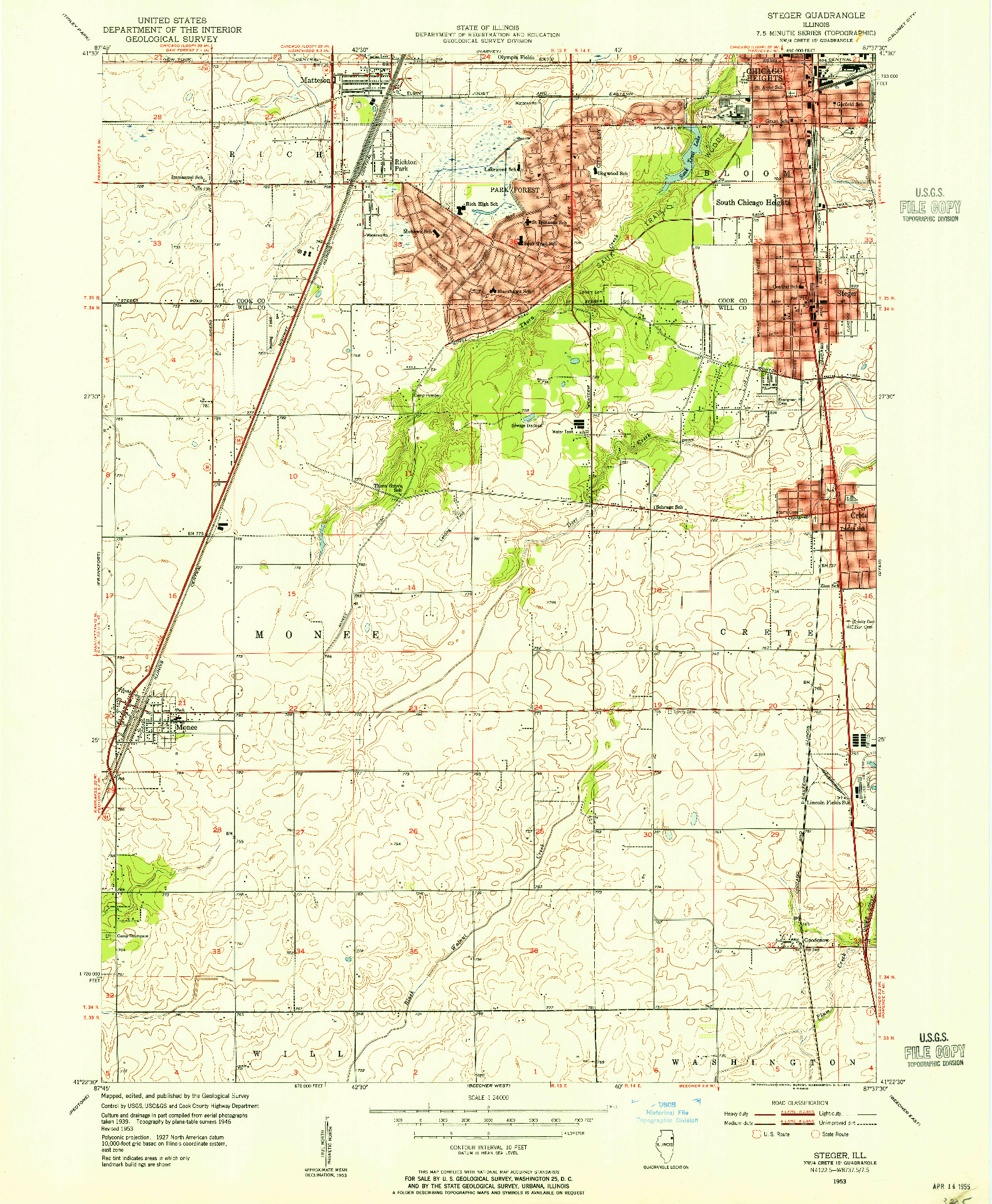 USGS 1:24000-SCALE QUADRANGLE FOR STEGER, IL 1953
